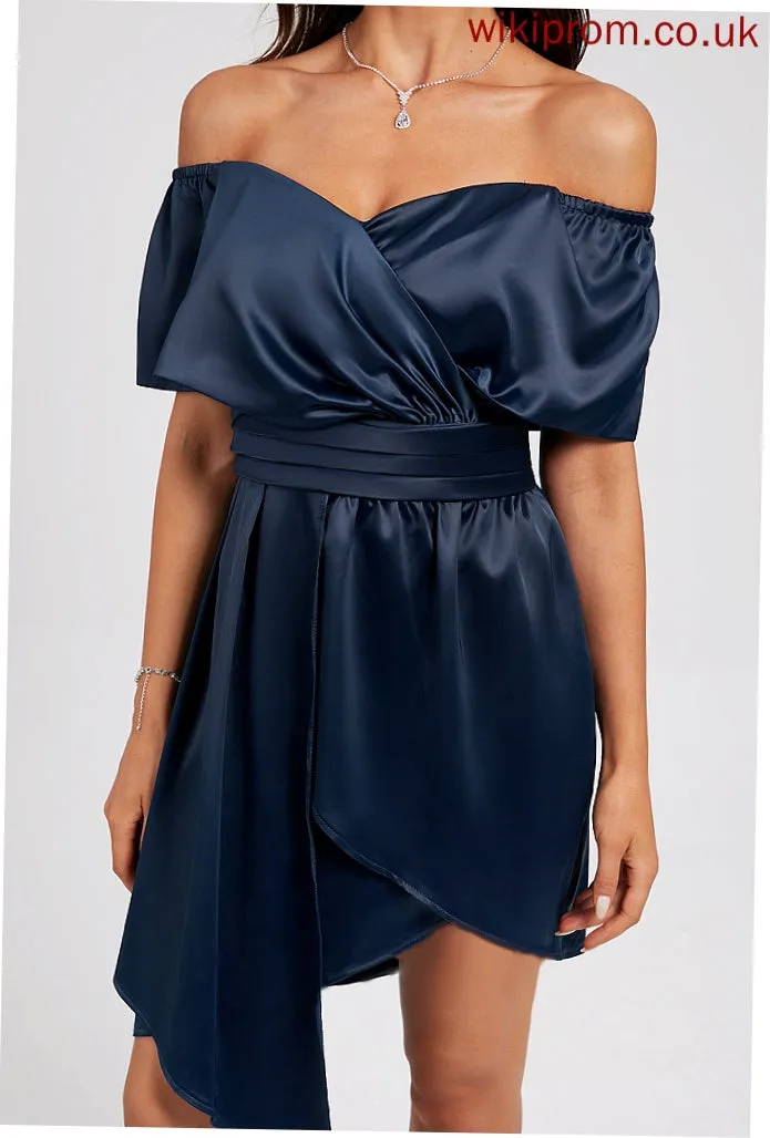 Off-the-Shoulder Cocktail Dresses Pleated Dress Satin Sheath/Column With Britney Cocktail Asymmetrical