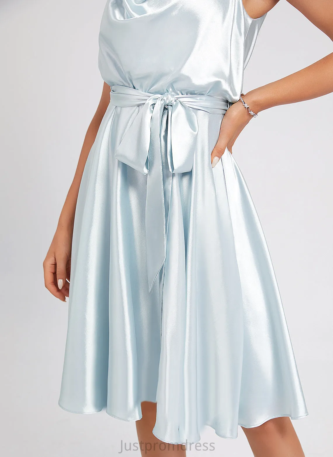 Pockets Sash Charmeuse A-Line Aria Knee-Length Dress Cocktail Dresses Cocktail Neck With Cowl