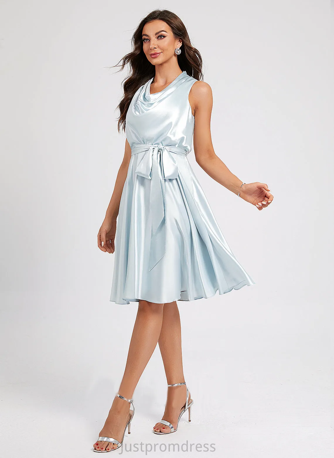 Pockets Sash Charmeuse A-Line Aria Knee-Length Dress Cocktail Dresses Cocktail Neck With Cowl