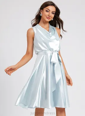 Pockets Sash Charmeuse A-Line Aria Knee-Length Dress Cocktail Dresses Cocktail Neck With Cowl