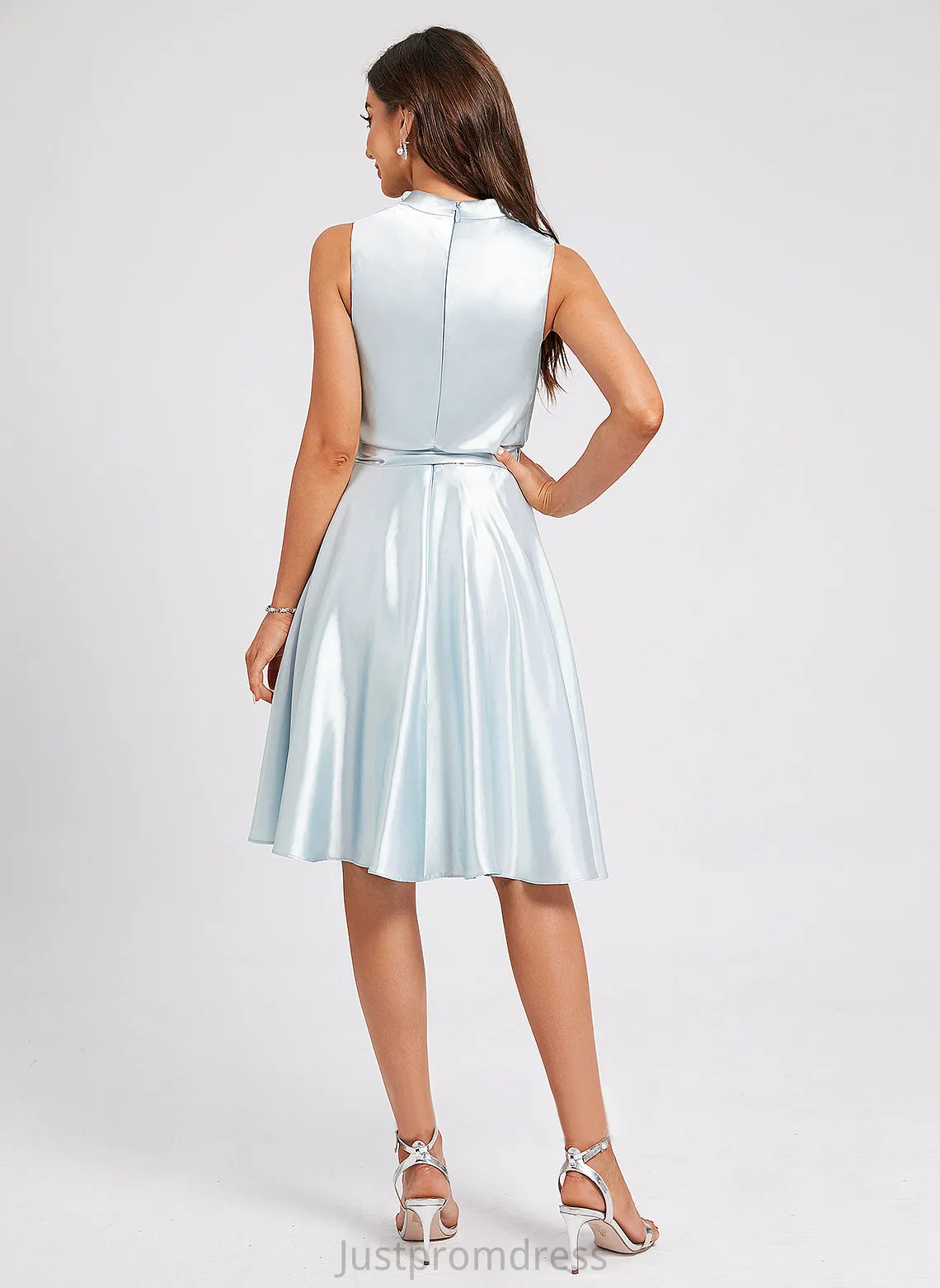 Pockets Sash Charmeuse A-Line Aria Knee-Length Dress Cocktail Dresses Cocktail Neck With Cowl