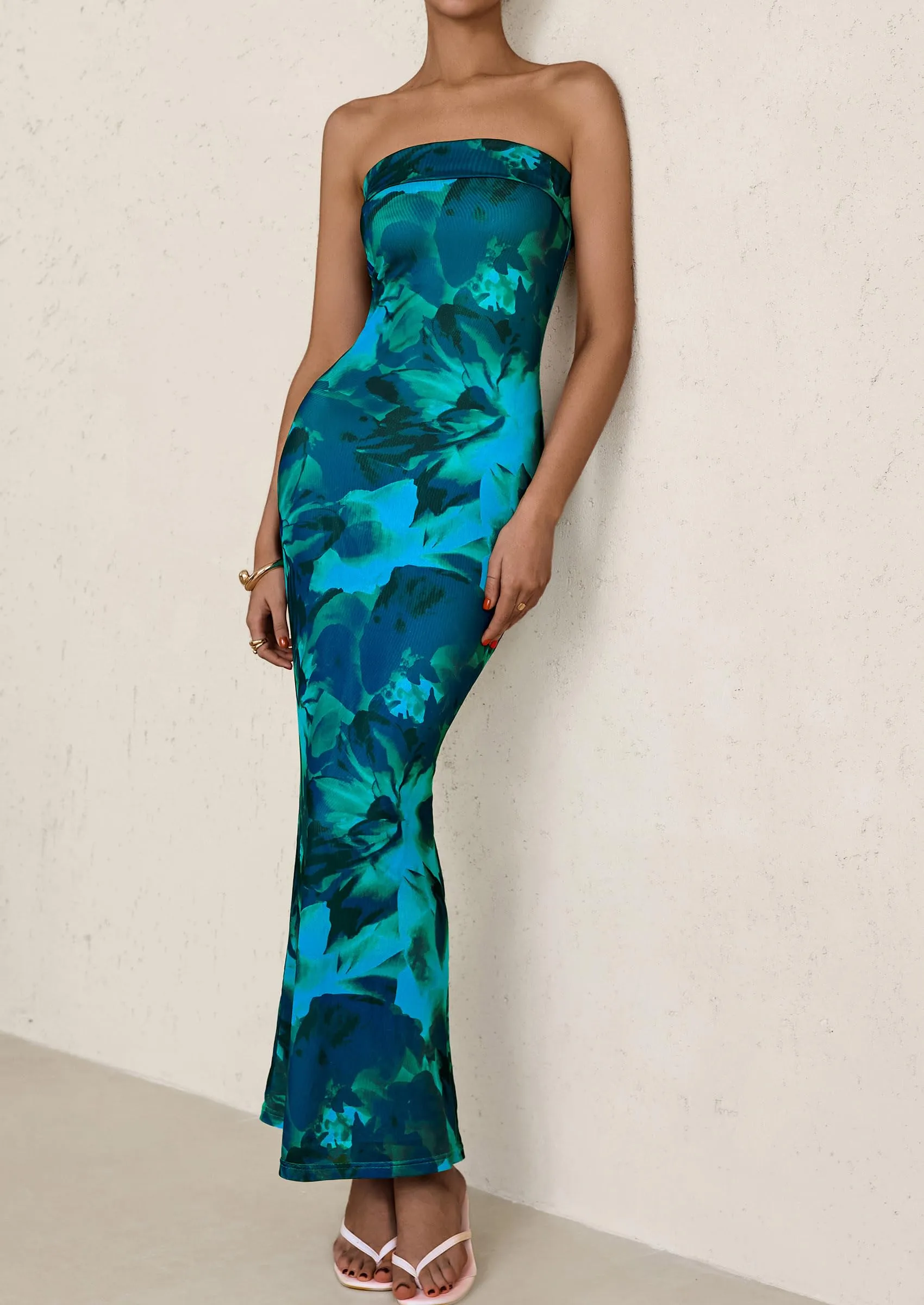 Printed Tube  Strapless Bodycon Sleeveless Maxi Dress
