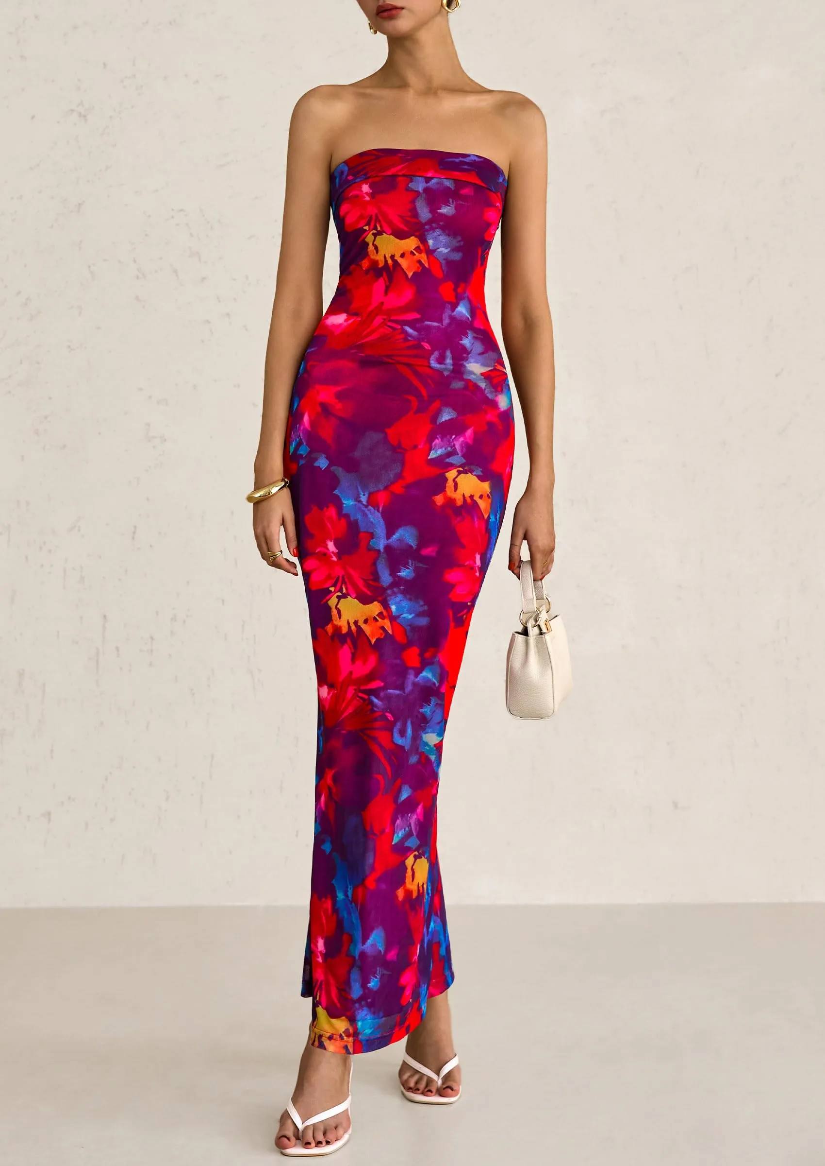 Printed Tube  Strapless Bodycon Sleeveless Maxi Dress