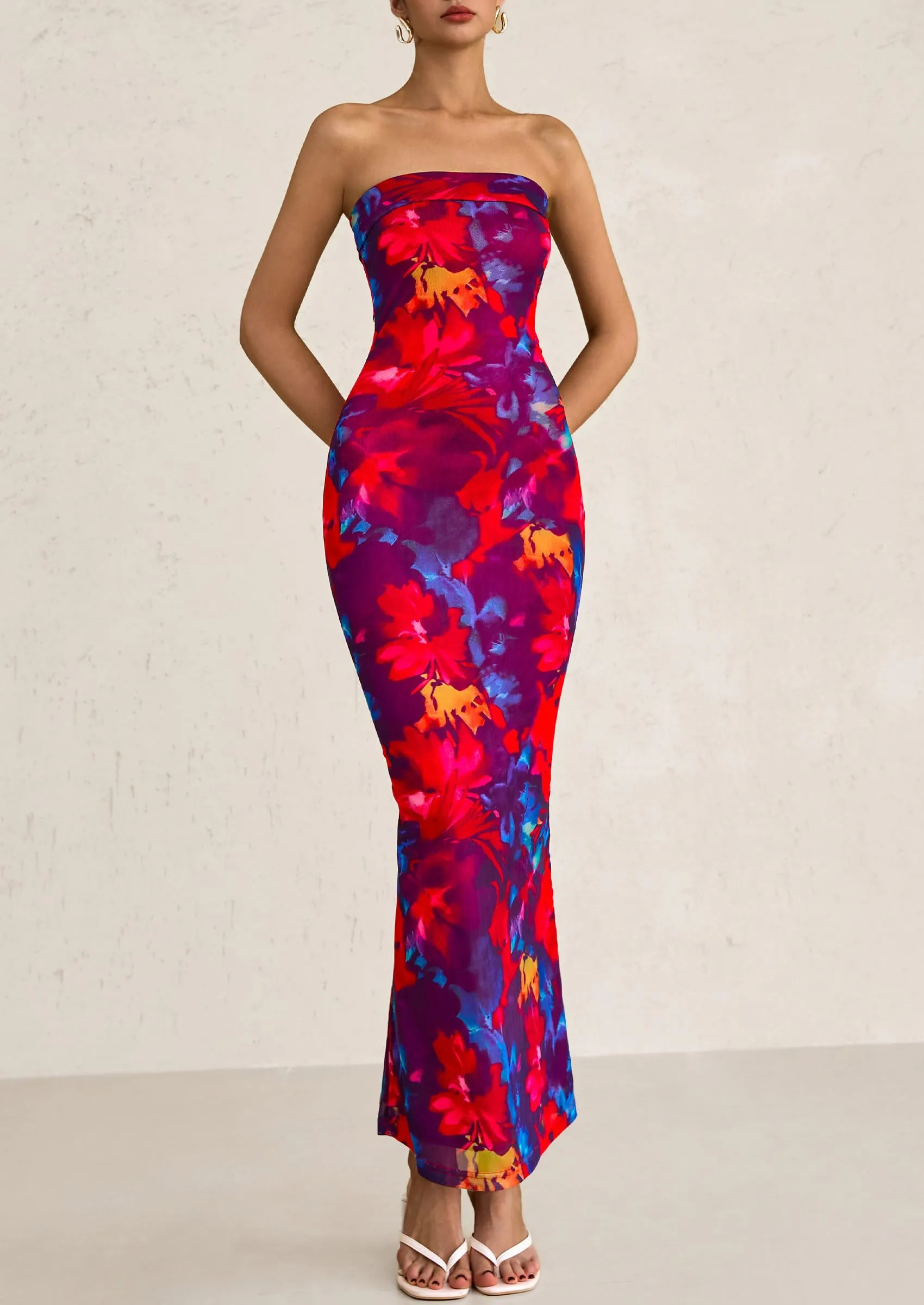 Printed Tube  Strapless Bodycon Sleeveless Maxi Dress