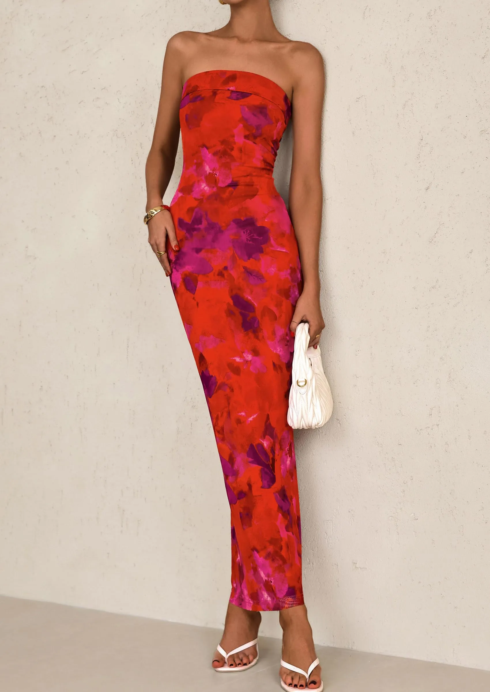Printed Tube  Strapless Bodycon Sleeveless Maxi Dress