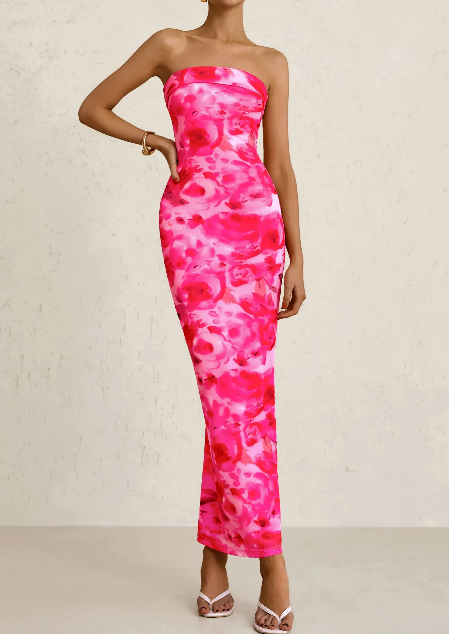 Printed Tube  Strapless Bodycon Sleeveless Maxi Dress