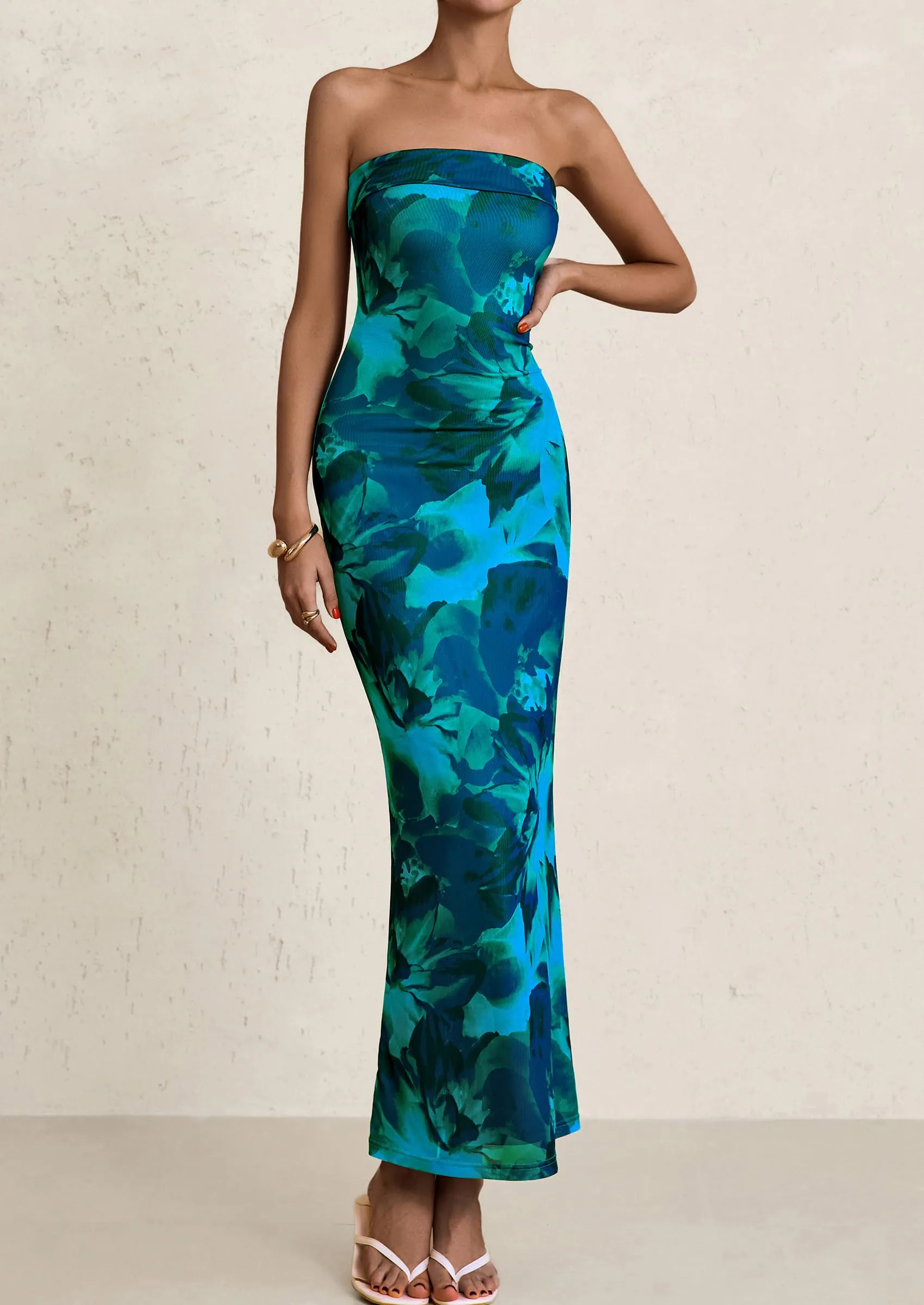 Printed Tube  Strapless Bodycon Sleeveless Maxi Dress