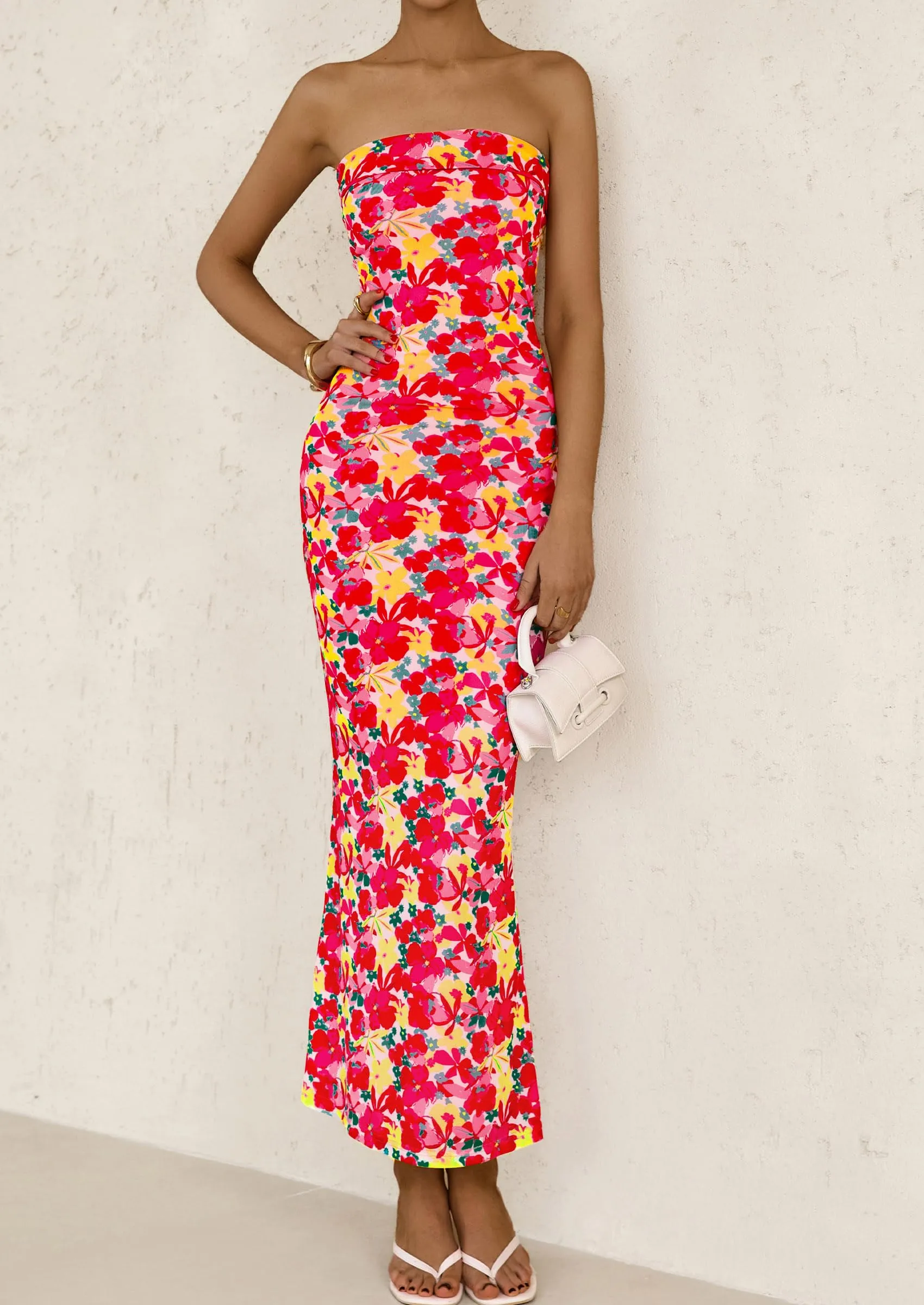 Printed Tube  Strapless Bodycon Sleeveless Maxi Dress