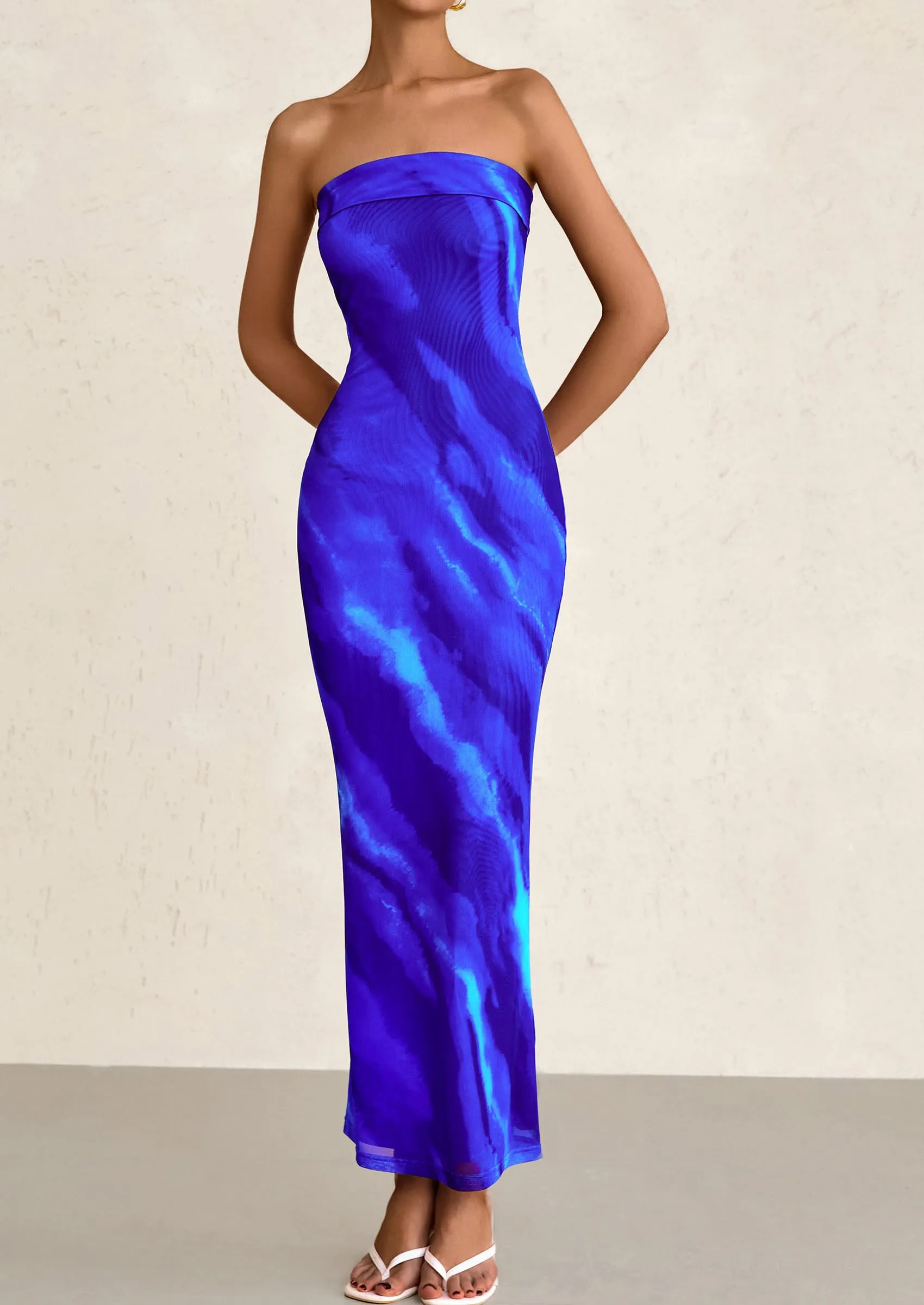 Printed Tube  Strapless Bodycon Sleeveless Maxi Dress