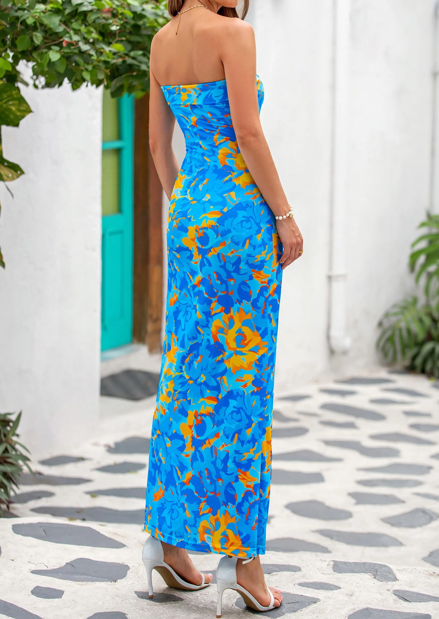 Printed Tube  Strapless Bodycon Sleeveless Maxi Dress