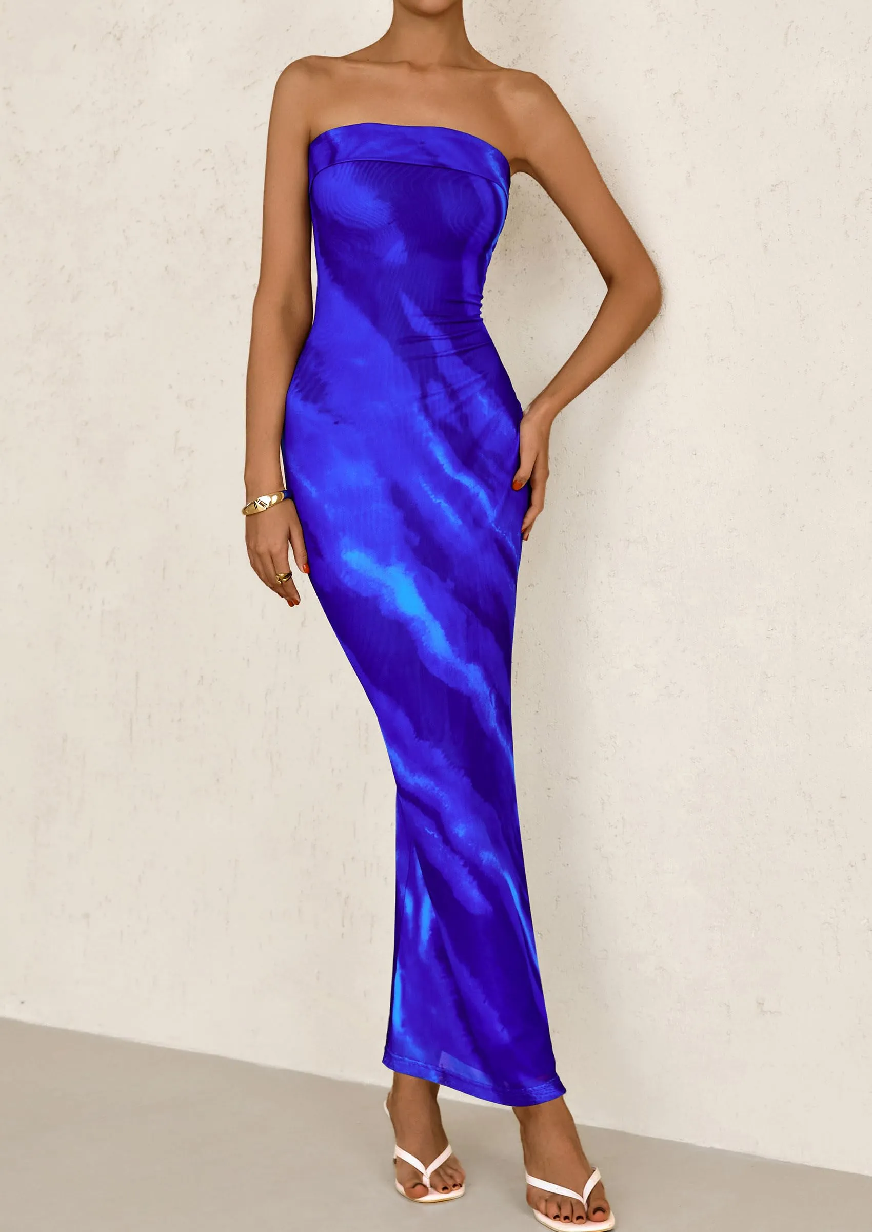Printed Tube  Strapless Bodycon Sleeveless Maxi Dress