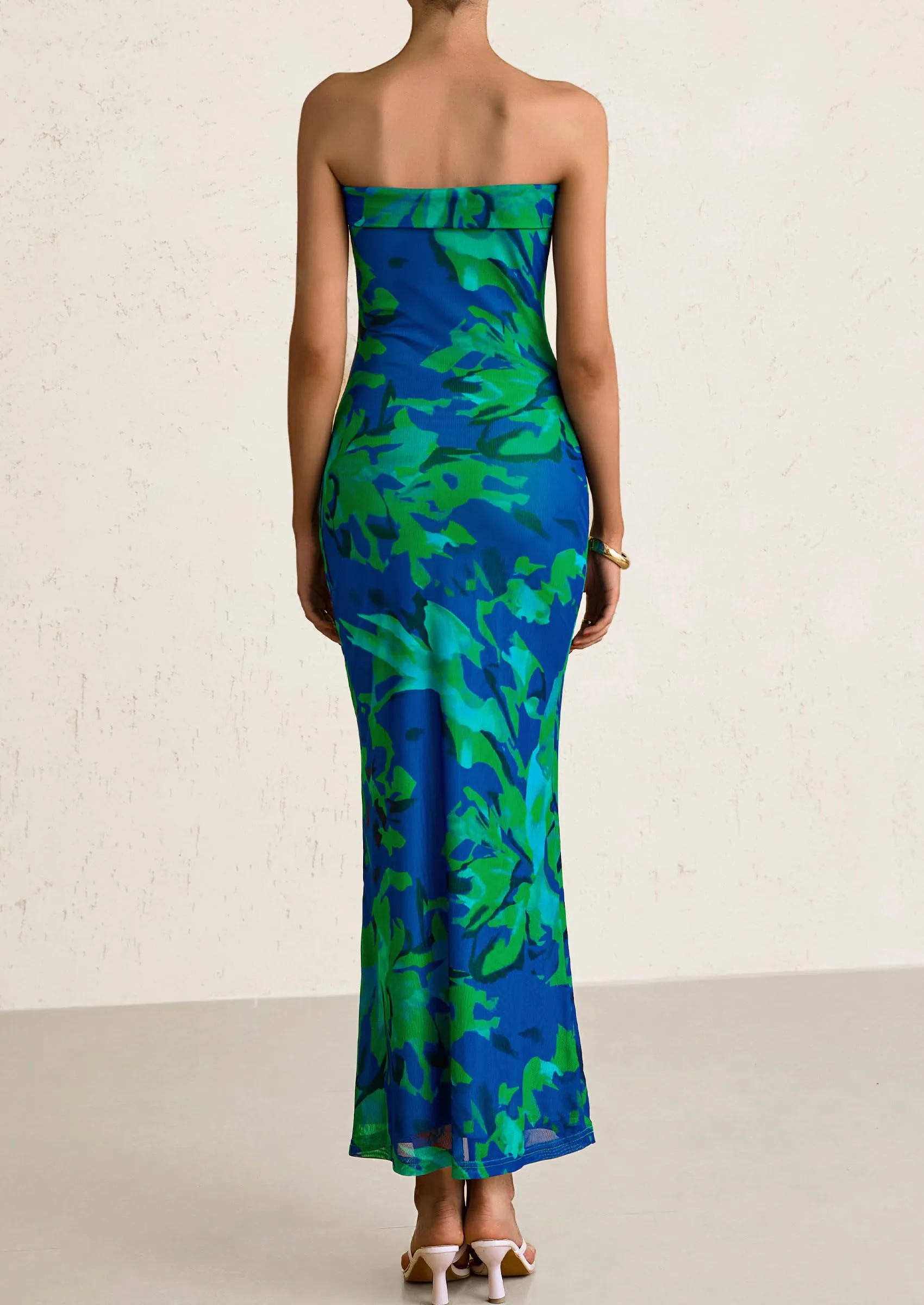 Printed Tube  Strapless Bodycon Sleeveless Maxi Dress