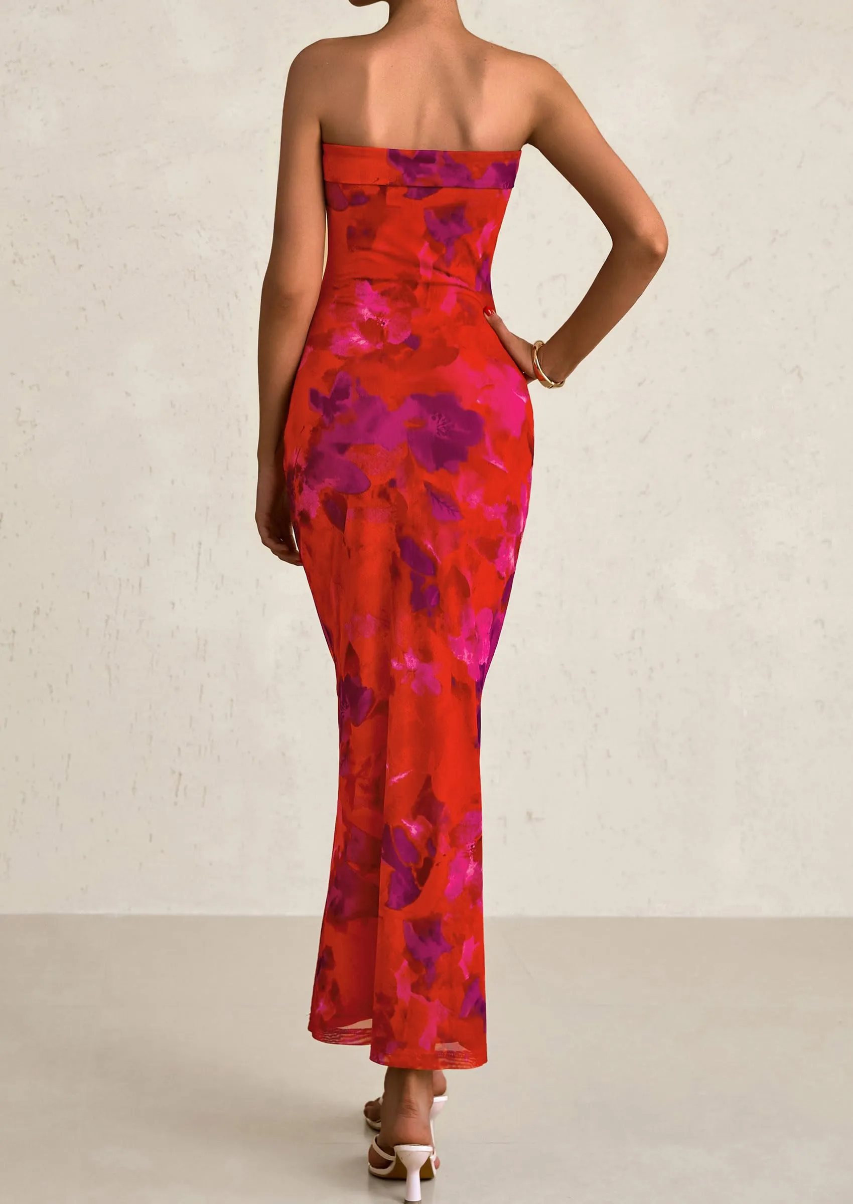 Printed Tube  Strapless Bodycon Sleeveless Maxi Dress