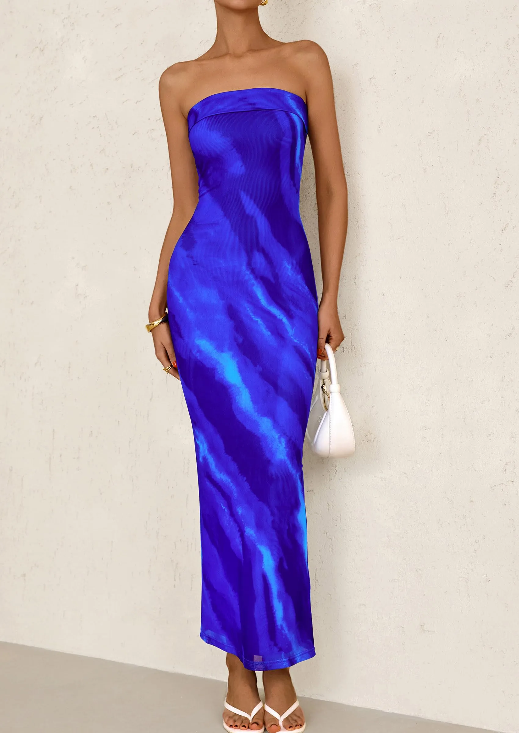 Printed Tube  Strapless Bodycon Sleeveless Maxi Dress