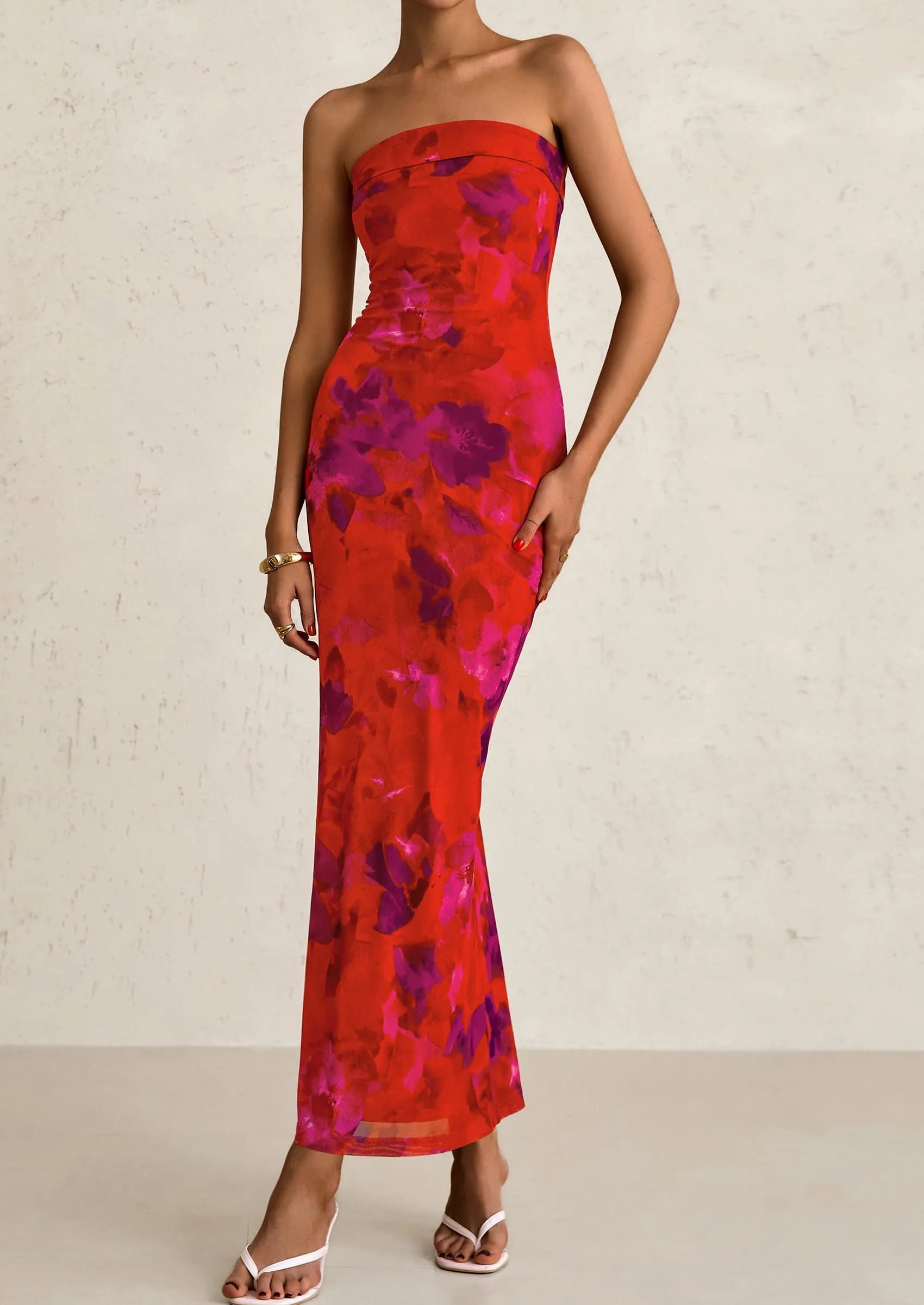 Printed Tube  Strapless Bodycon Sleeveless Maxi Dress