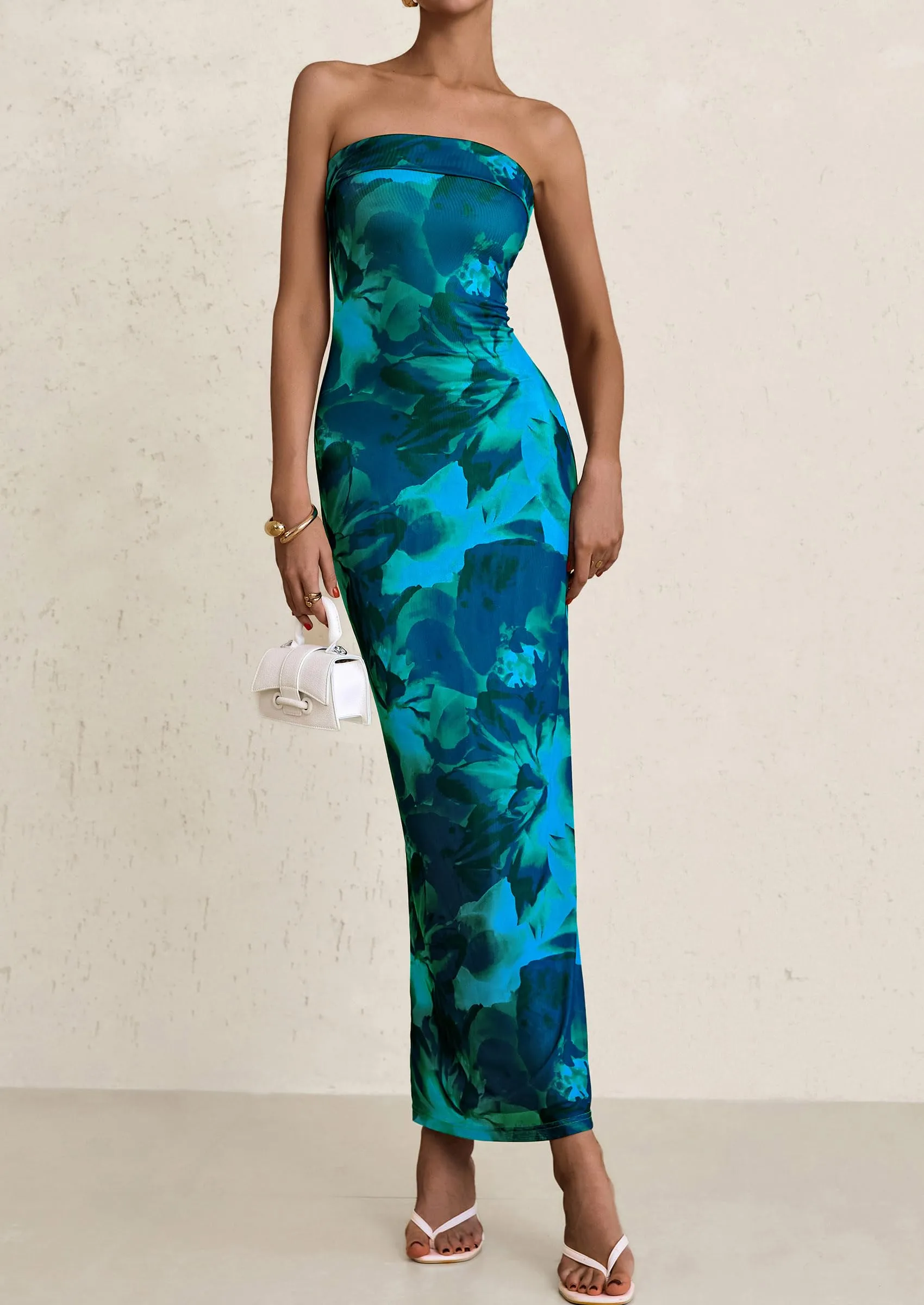 Printed Tube  Strapless Bodycon Sleeveless Maxi Dress