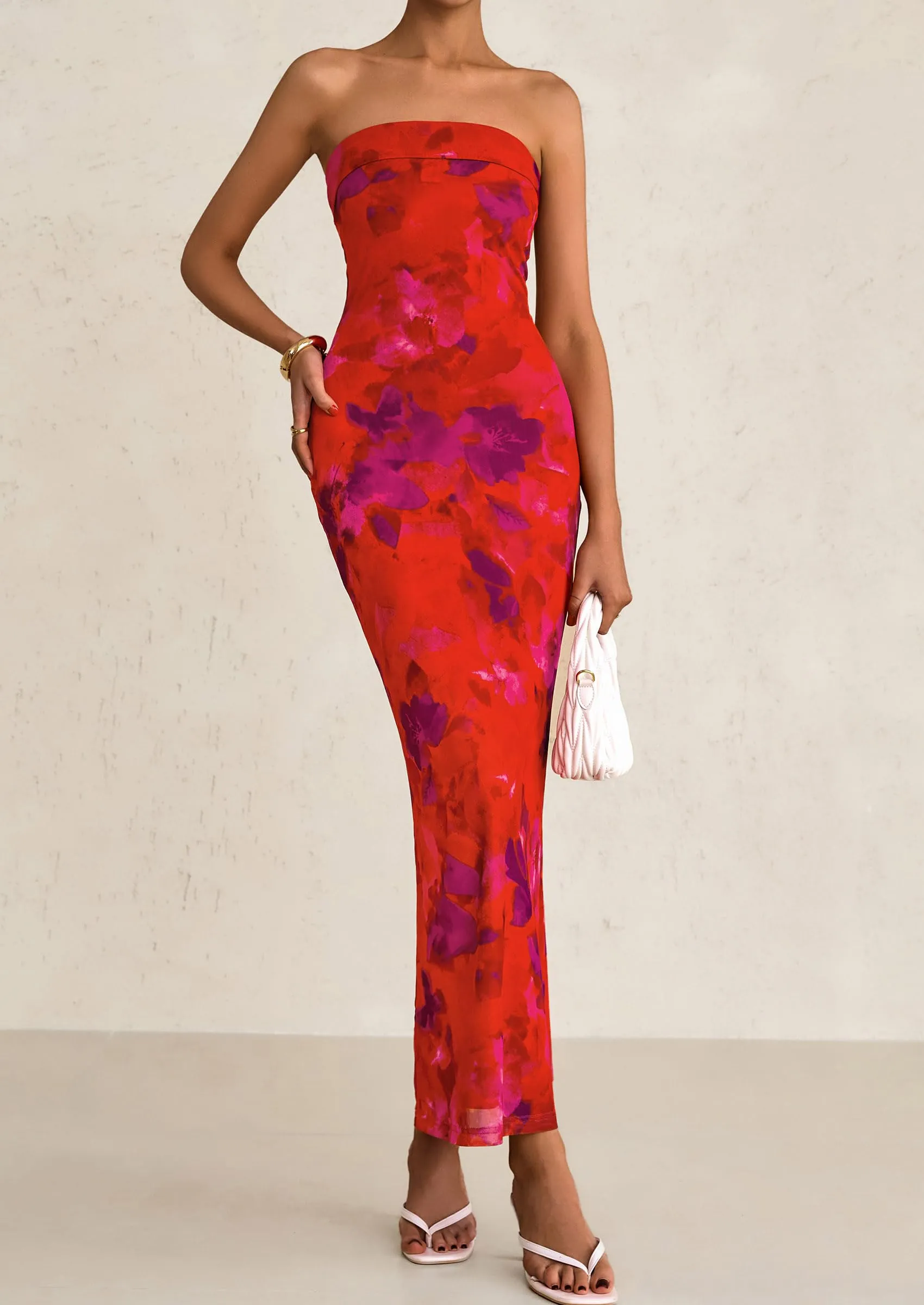 Printed Tube  Strapless Bodycon Sleeveless Maxi Dress