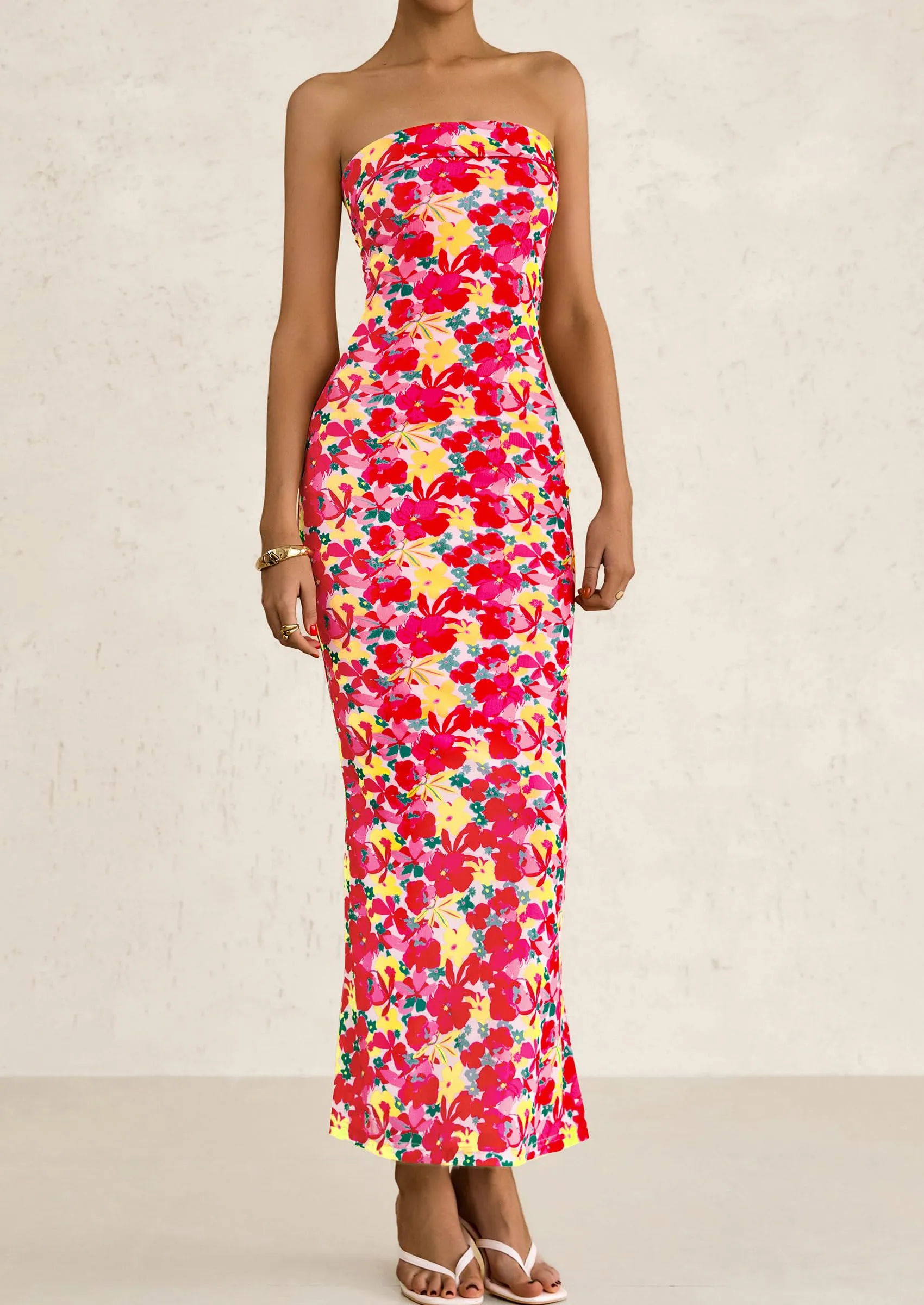 Printed Tube  Strapless Bodycon Sleeveless Maxi Dress