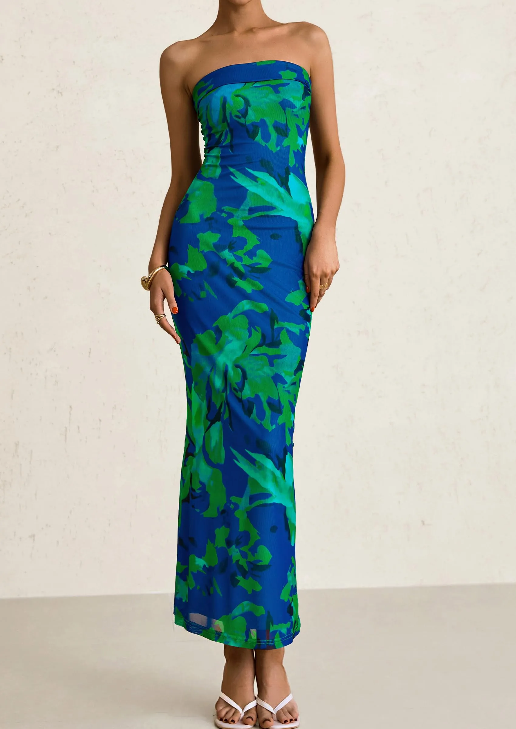 Printed Tube  Strapless Bodycon Sleeveless Maxi Dress