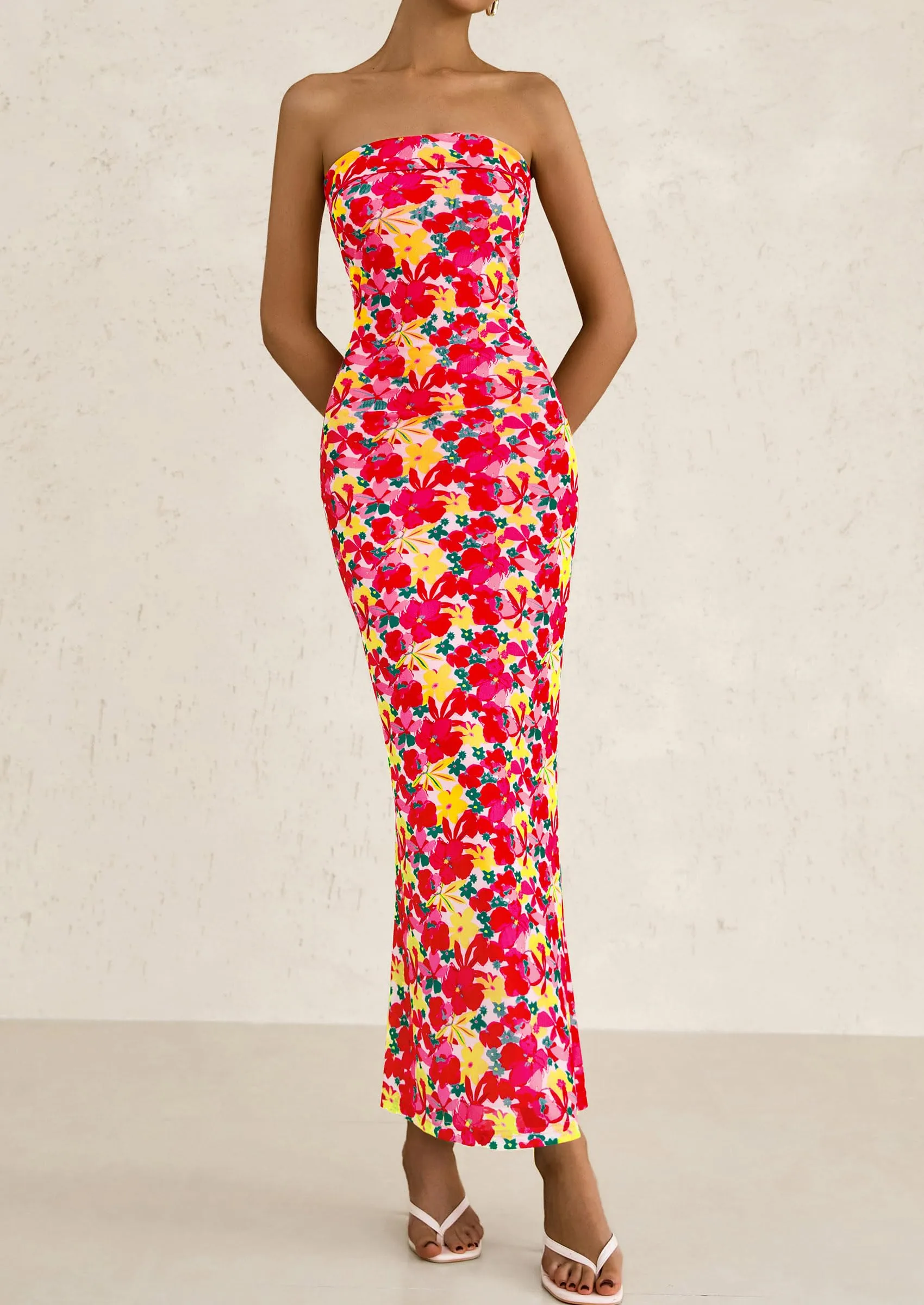 Printed Tube  Strapless Bodycon Sleeveless Maxi Dress