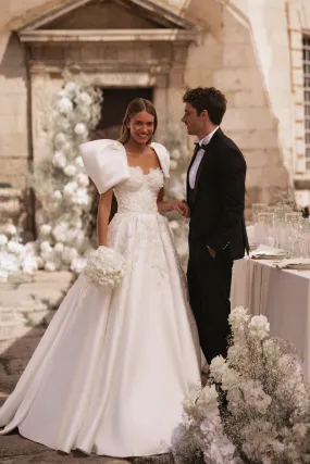 Regal Ivory Wedding Gown with Floral Sequined Corset and Attachable Voluminous Bolero Plus Size