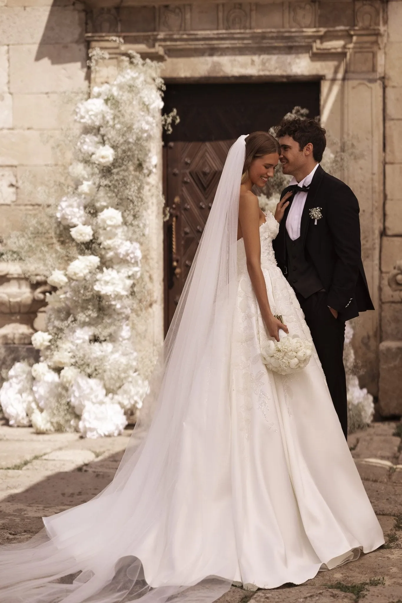 Regal Ivory Wedding Gown with Floral Sequined Corset and Attachable Voluminous Bolero Plus Size