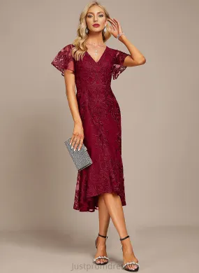 Rubi Asymmetrical V-neck Cocktail Dresses Dress Cocktail Trumpet/Mermaid Lace