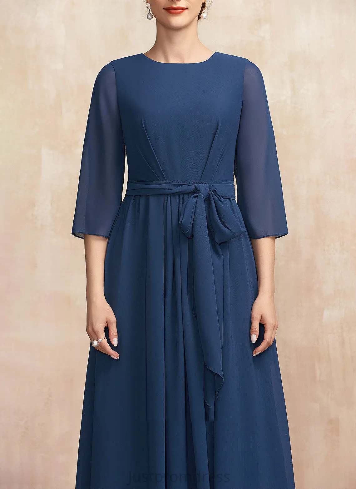 Ruffle Ashtyn Chiffon Scoop Dress Tea-Length A-Line Bow(s) Neck Cocktail Dresses With Cocktail