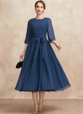 Ruffle Ashtyn Chiffon Scoop Dress Tea-Length A-Line Bow(s) Neck Cocktail Dresses With Cocktail