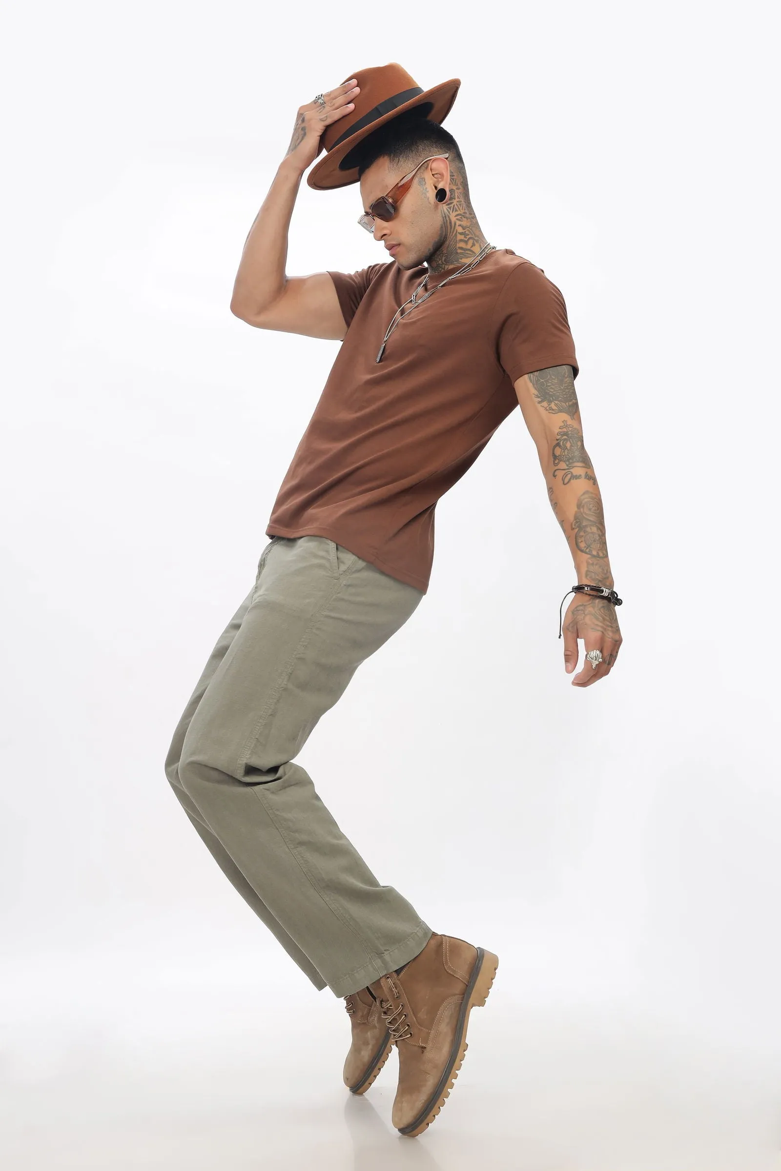 SAINTJONES-OLIVE LINEN PANTS