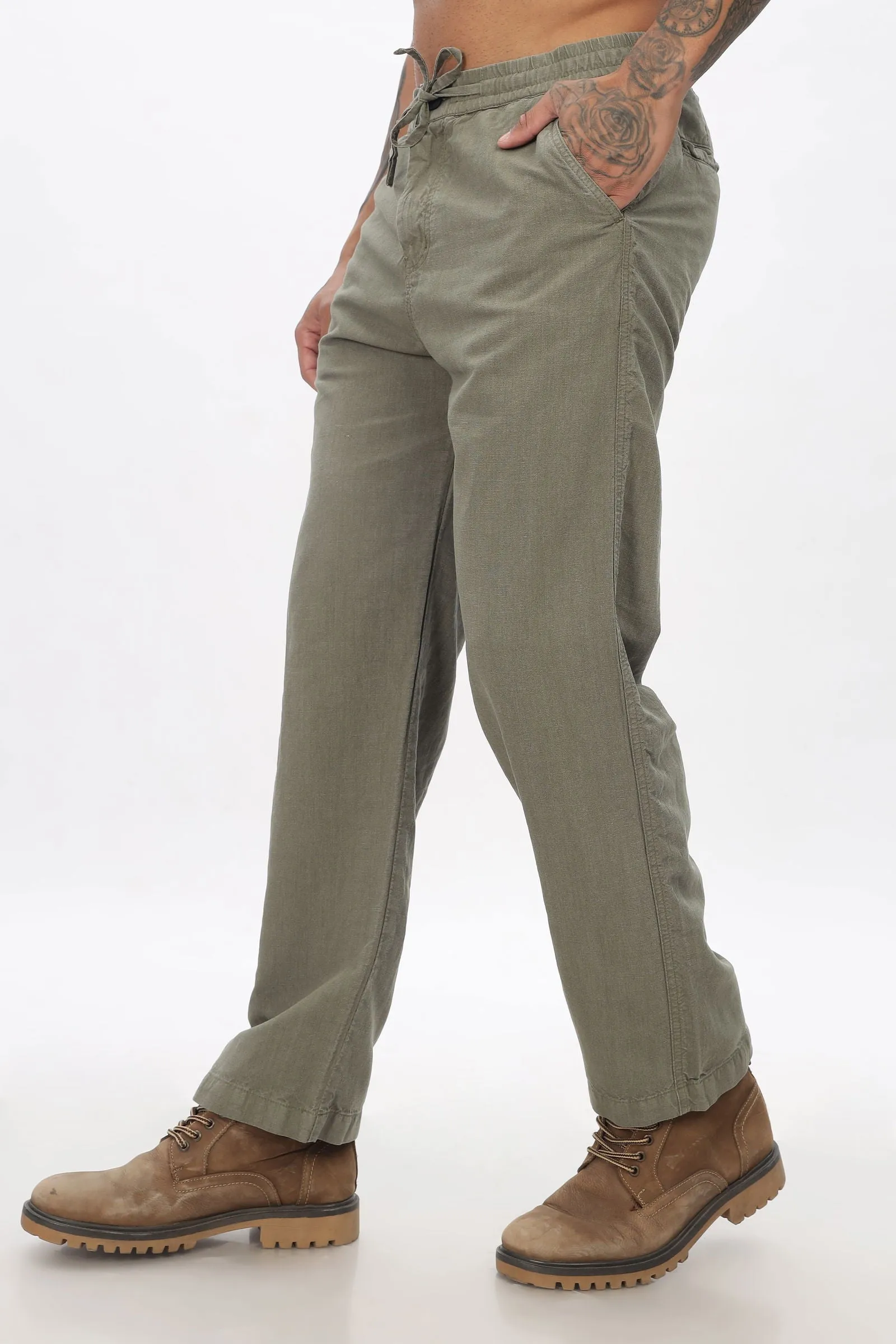 SAINTJONES-OLIVE LINEN PANTS