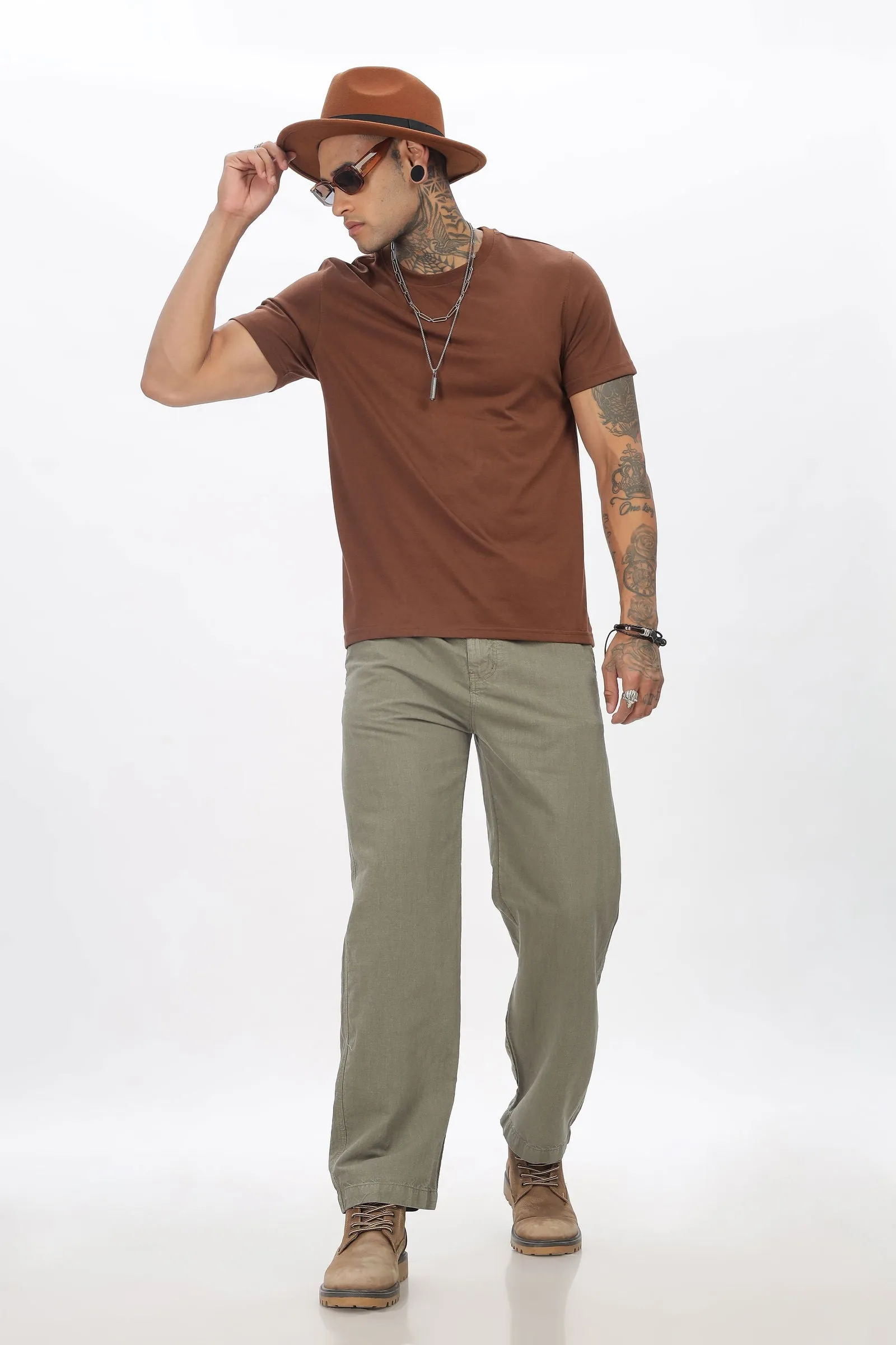 SAINTJONES-OLIVE LINEN PANTS