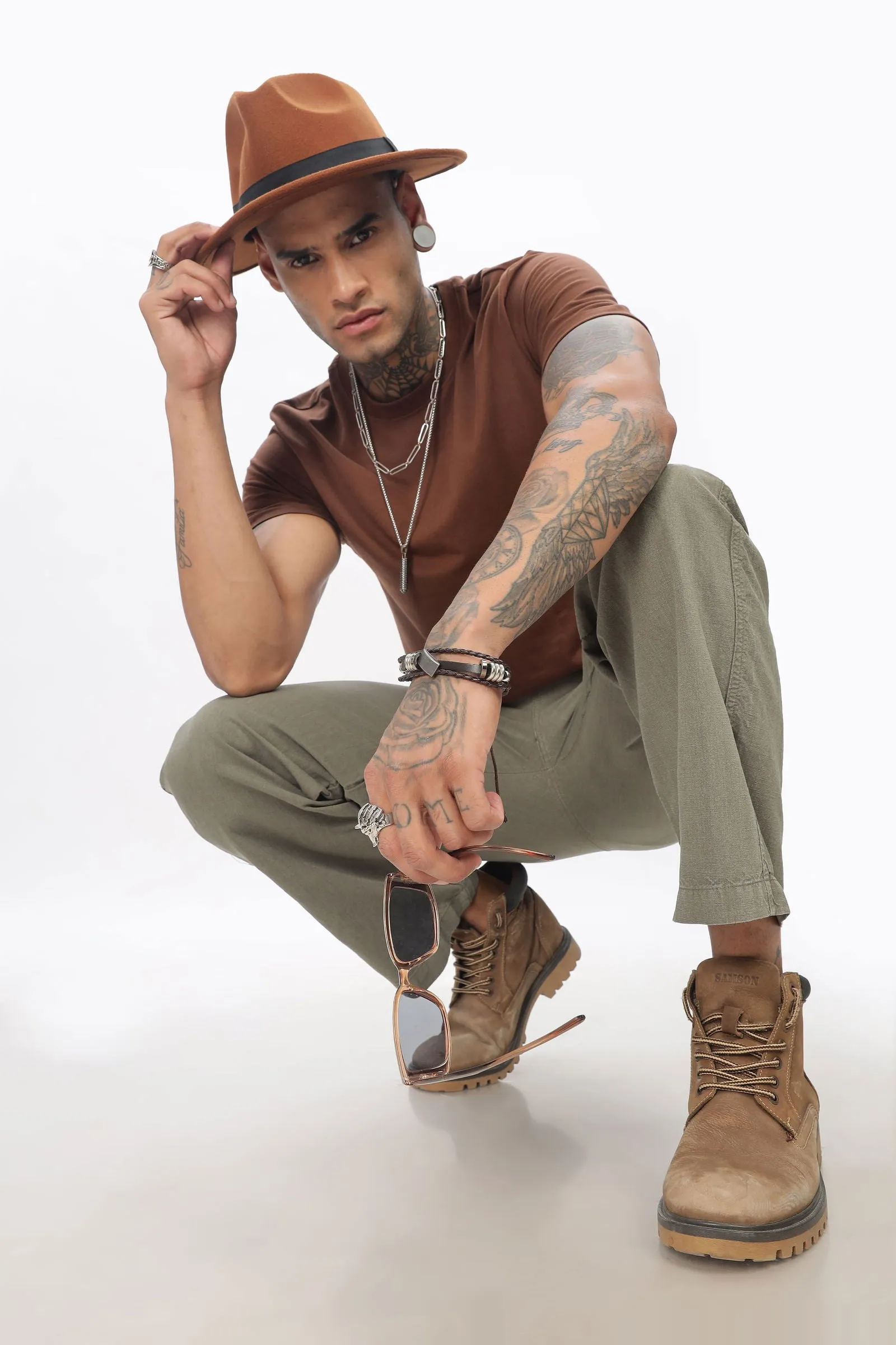 SAINTJONES-OLIVE LINEN PANTS