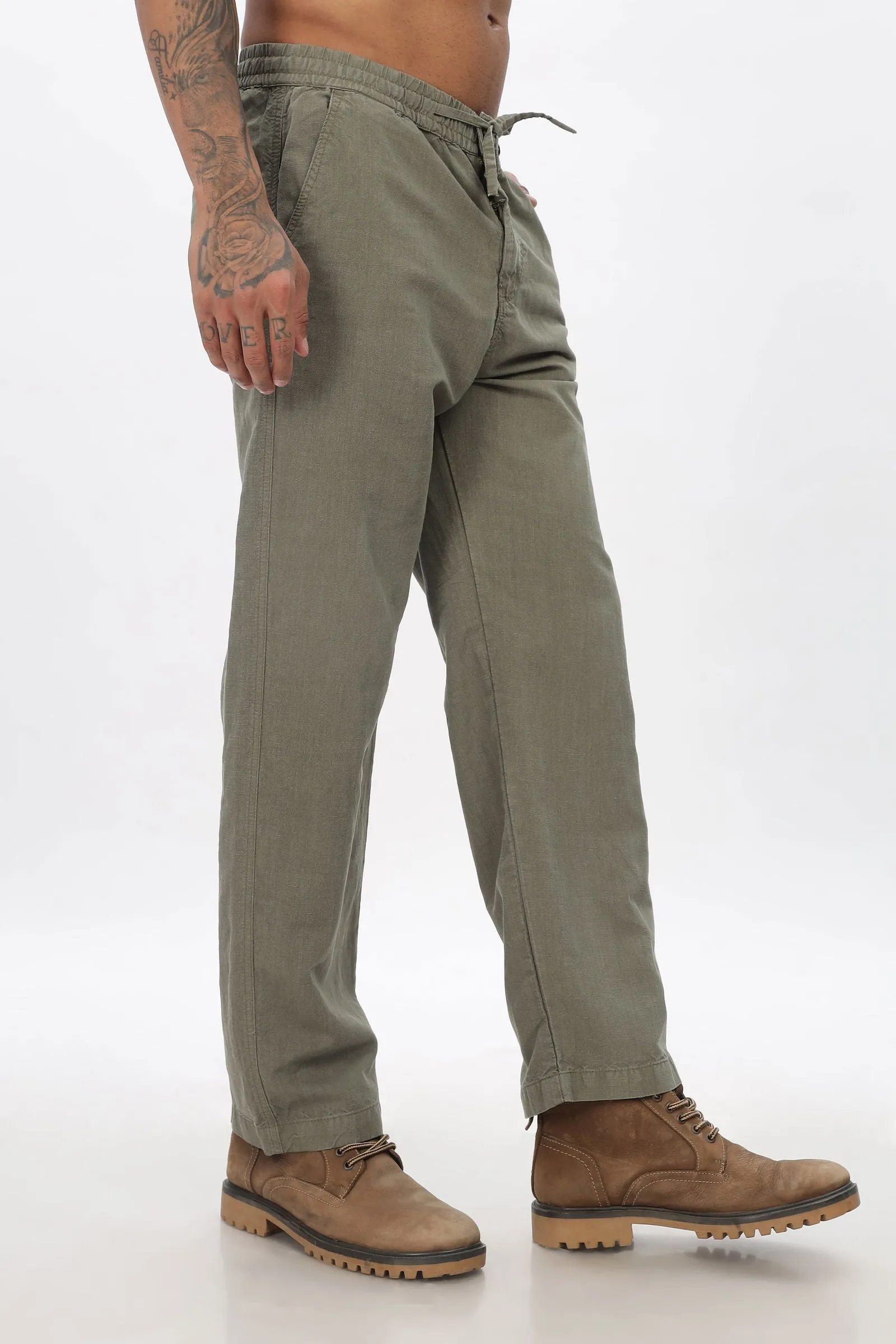 SAINTJONES-OLIVE LINEN PANTS