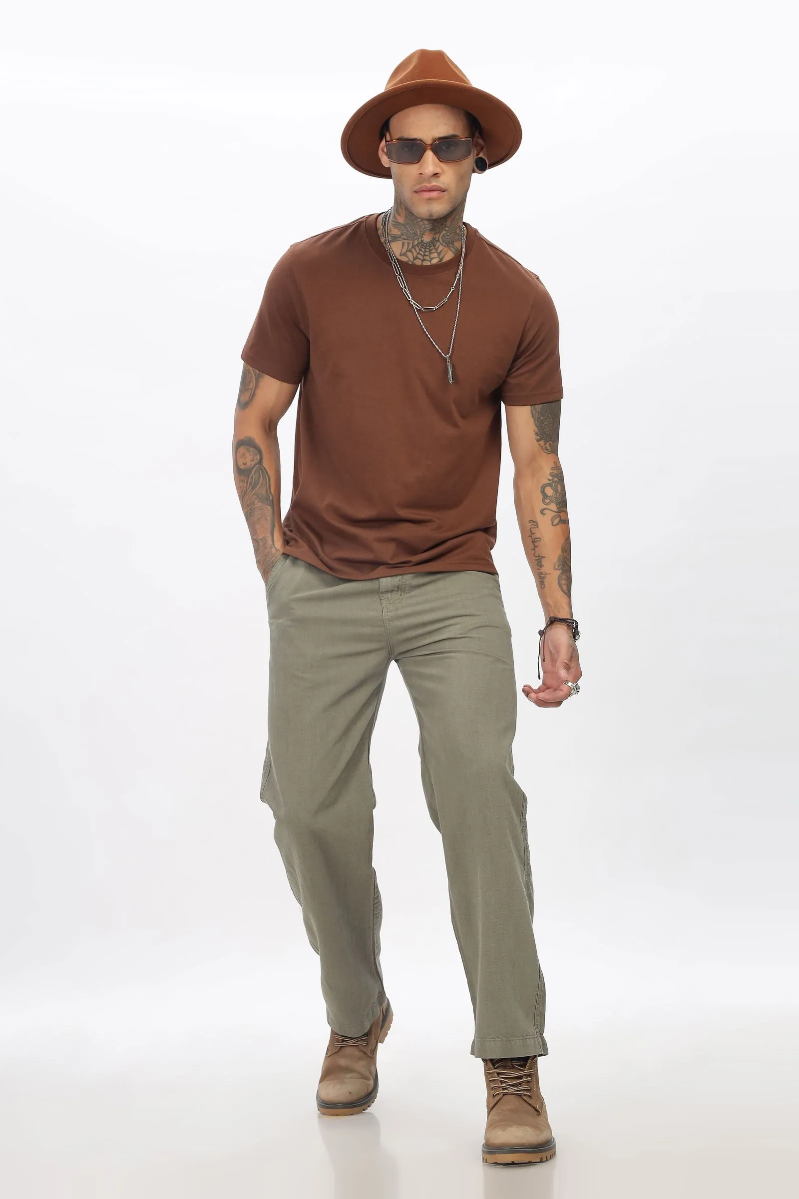 SAINTJONES-OLIVE LINEN PANTS