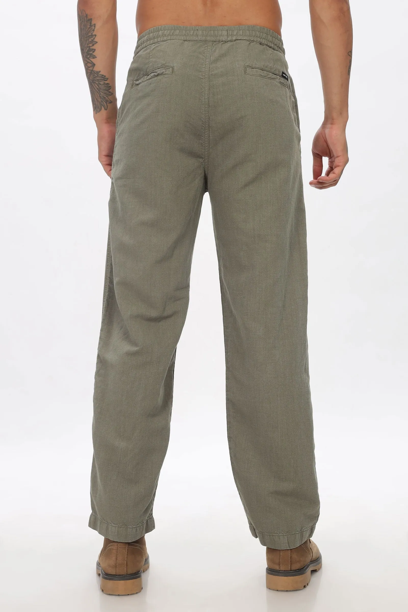 SAINTJONES-OLIVE LINEN PANTS