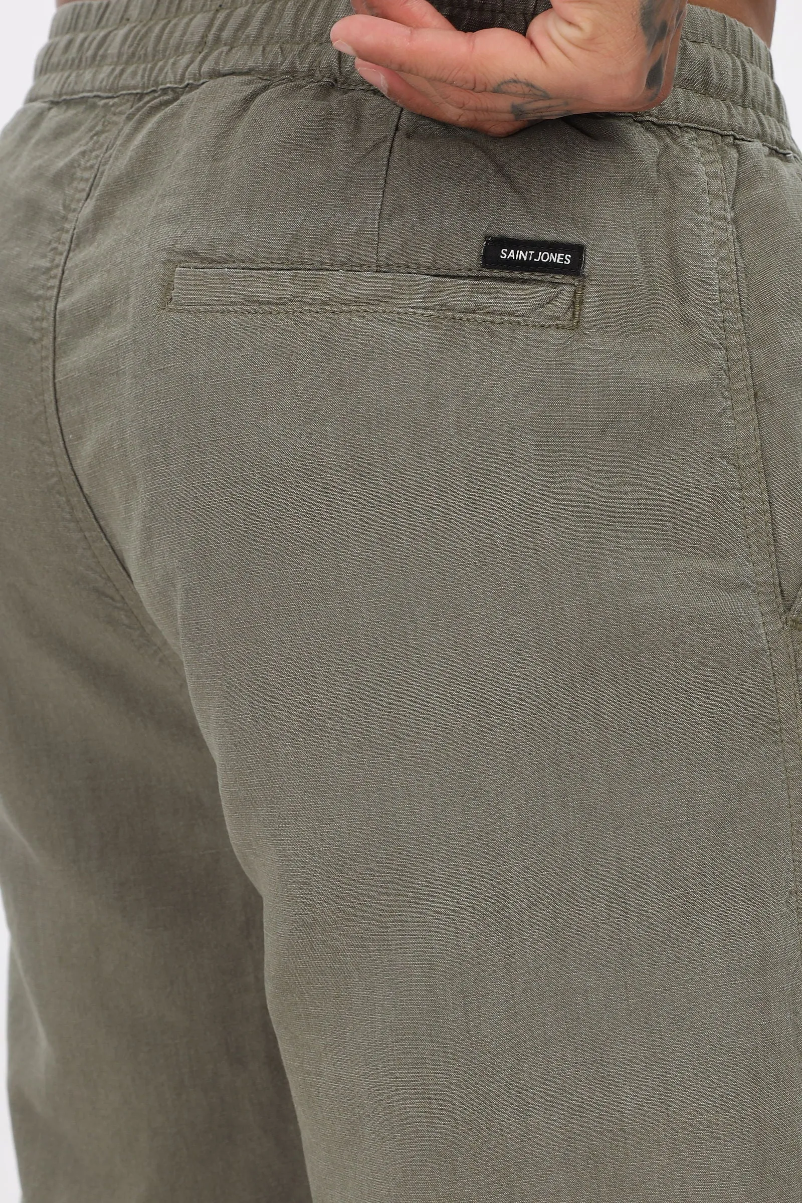 SAINTJONES-OLIVE LINEN PANTS