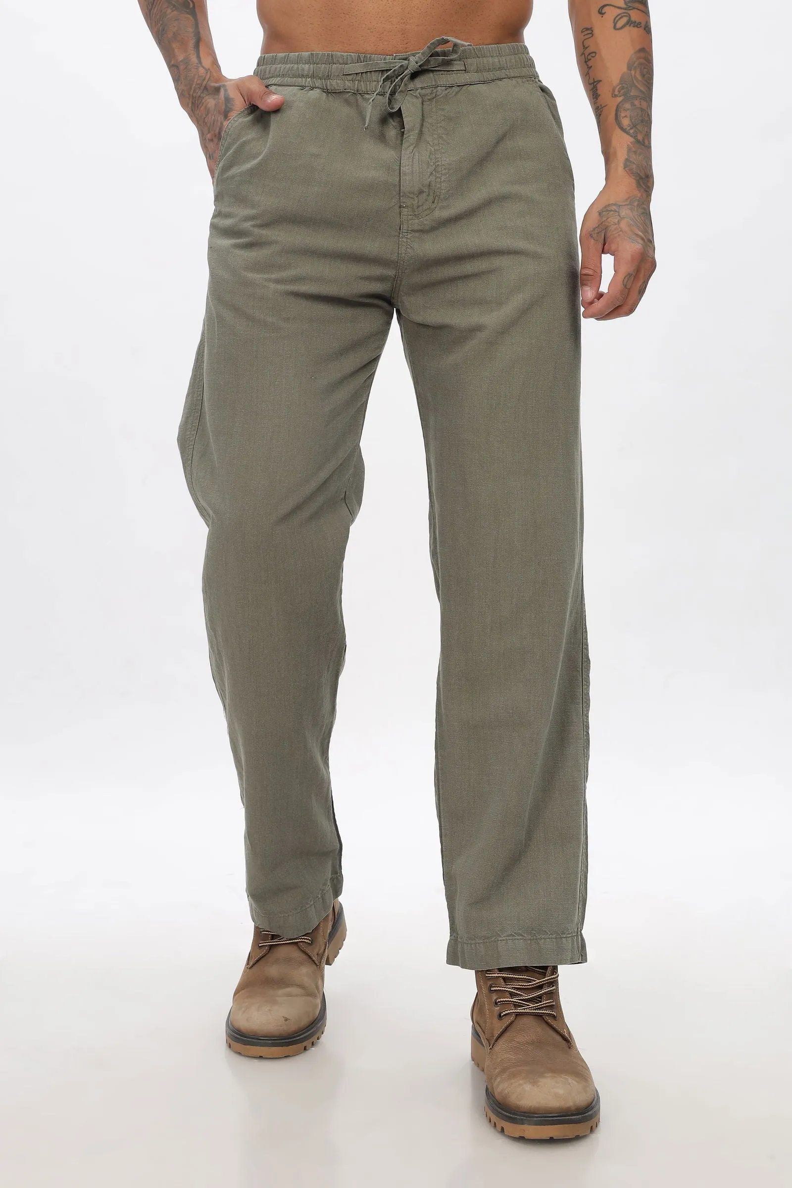 SAINTJONES-OLIVE LINEN PANTS