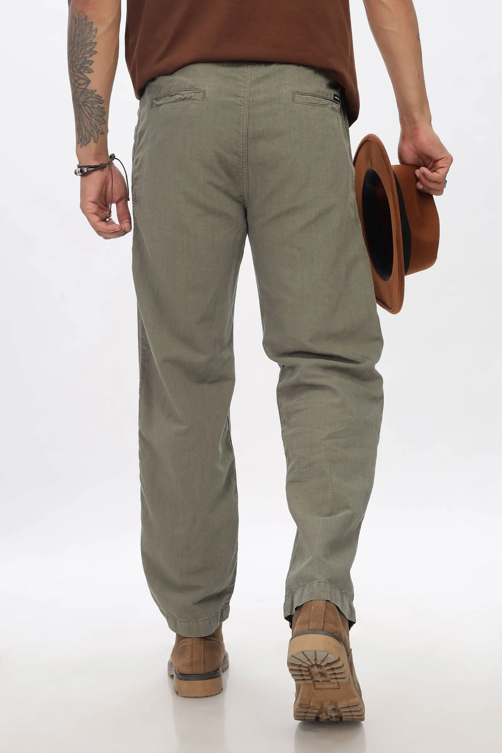 SAINTJONES-OLIVE LINEN PANTS