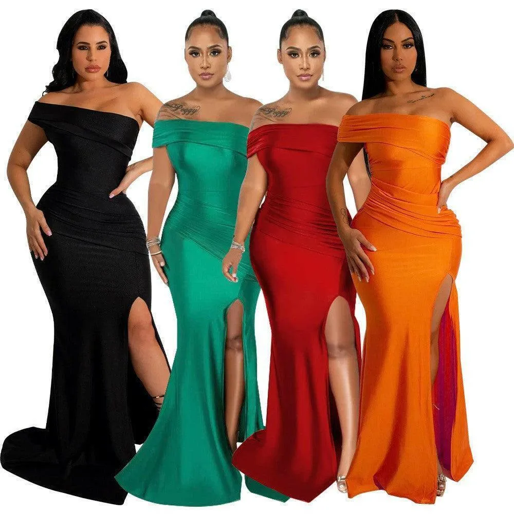 Sara off shoulder split length Maxi dress-FINAL SALE