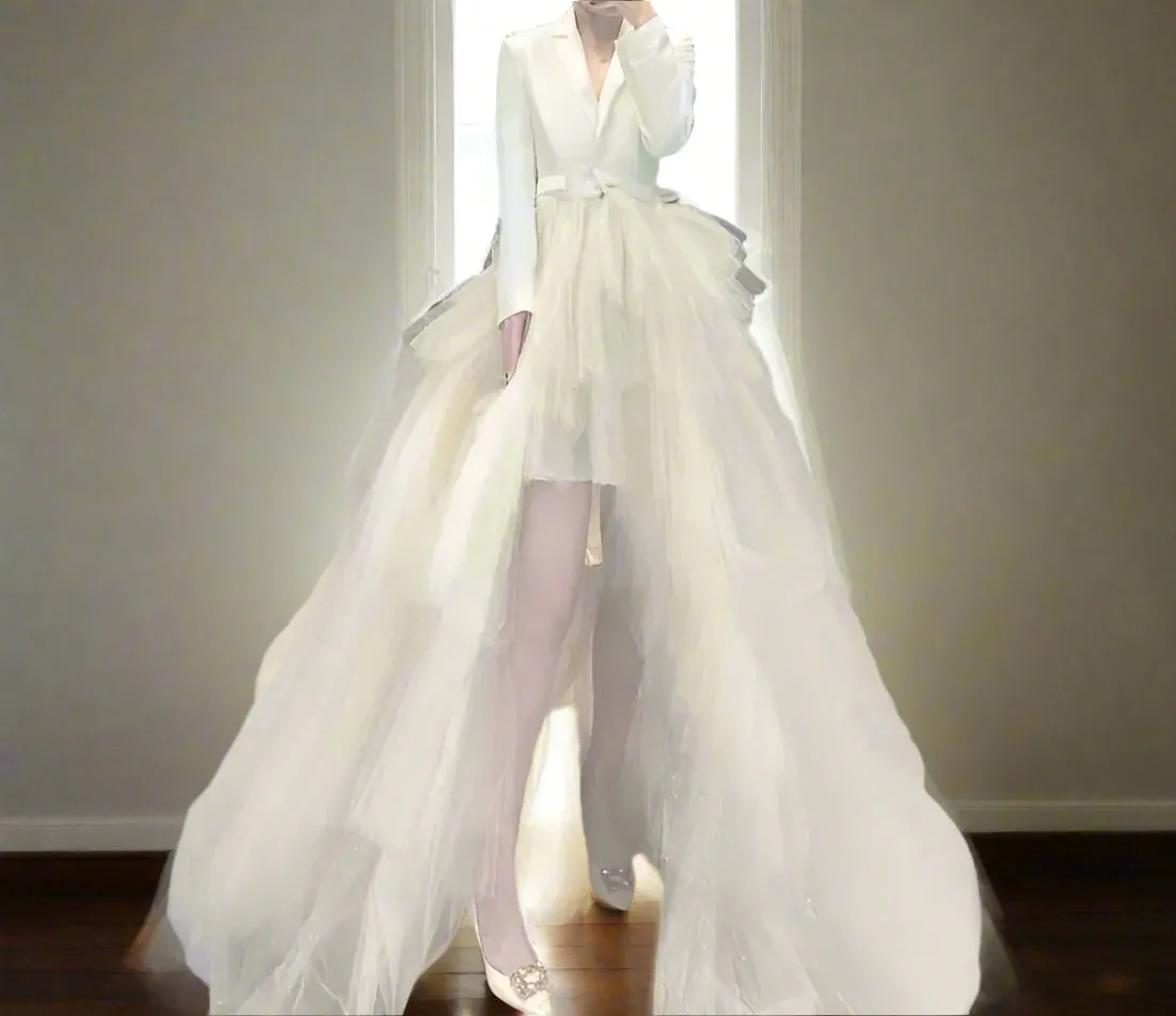 Satin/Tulle High Low Wedding Dress All Sizes/Colors