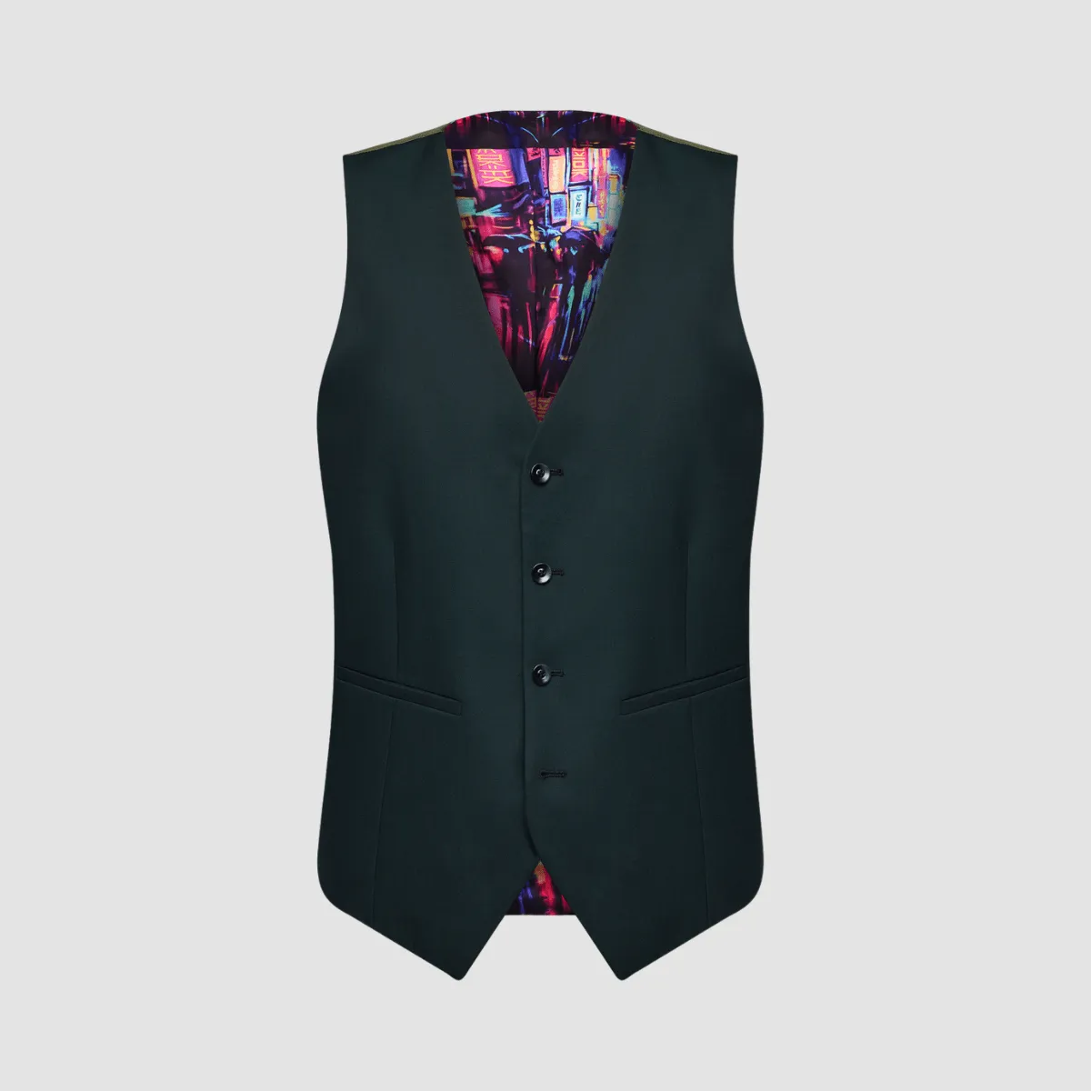 Savile Row Tailored Fit Mens Saul Vest in Forest Green Wool