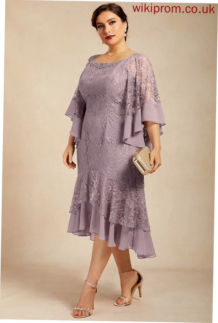 Scoop Cocktail Chiffon Neck Sequins Brielle Cocktail Dresses Dress Trumpet/Mermaid Asymmetrical With Beading Lace