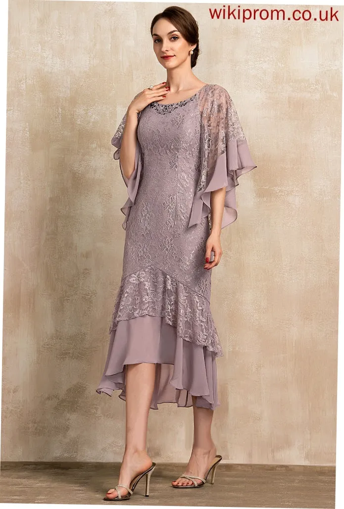 Scoop Cocktail Chiffon Neck Sequins Brielle Cocktail Dresses Dress Trumpet/Mermaid Asymmetrical With Beading Lace