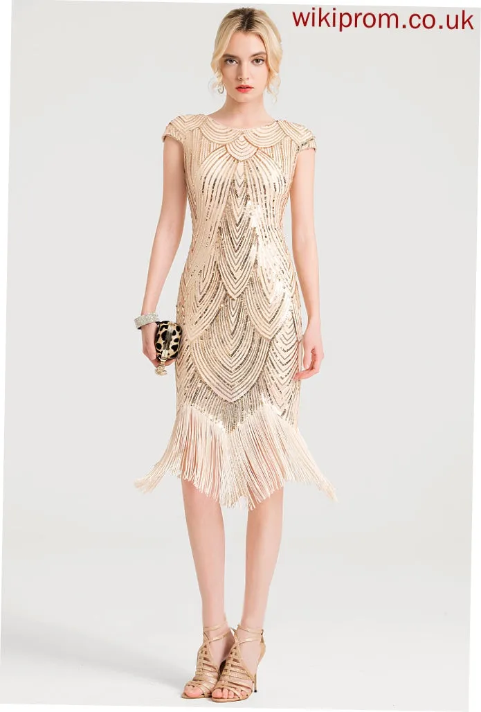 Sequined Dress Knee-Length Tiana Cocktail Dresses Scoop Sheath/Column Neck Cocktail