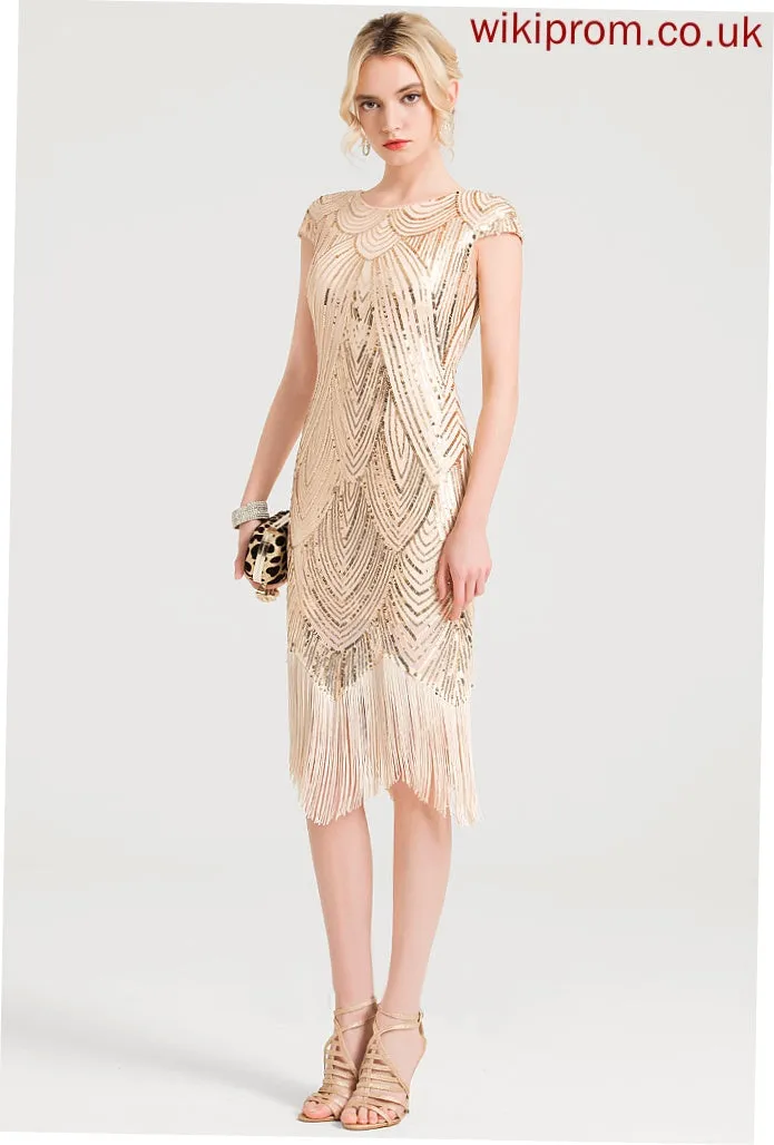 Sequined Dress Knee-Length Tiana Cocktail Dresses Scoop Sheath/Column Neck Cocktail