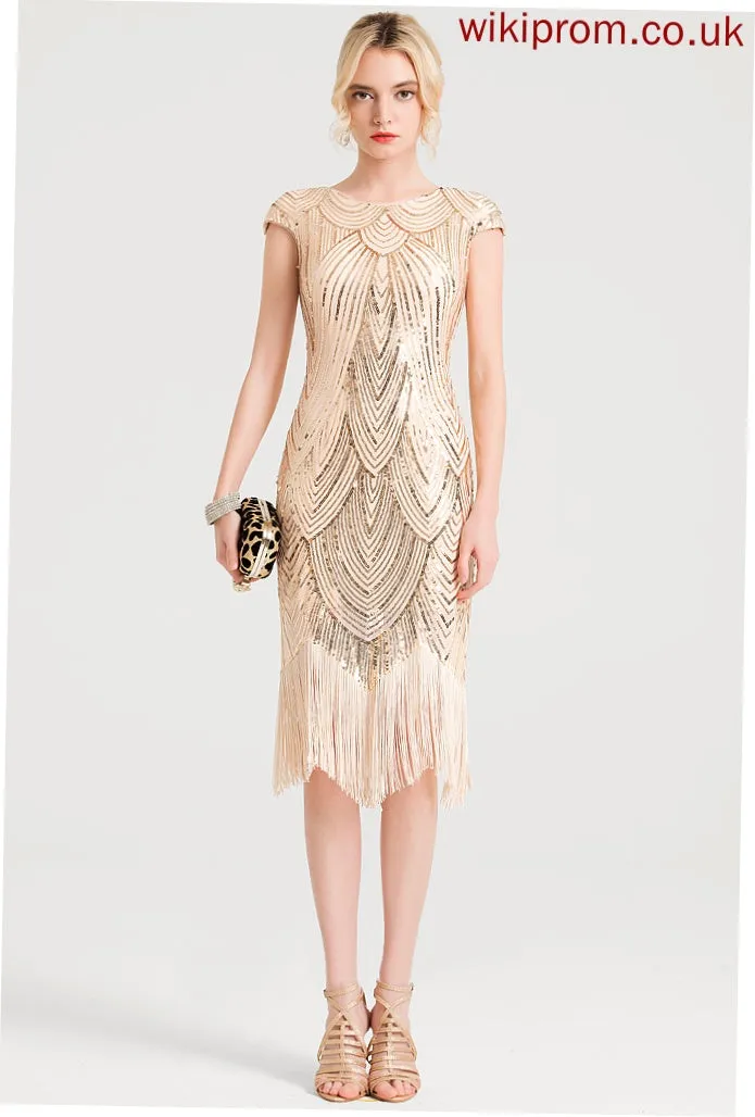 Sequined Dress Knee-Length Tiana Cocktail Dresses Scoop Sheath/Column Neck Cocktail