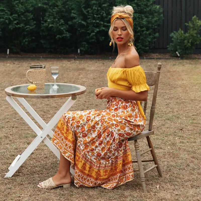 Sexy Yellow Floral Loose Strap Dresses