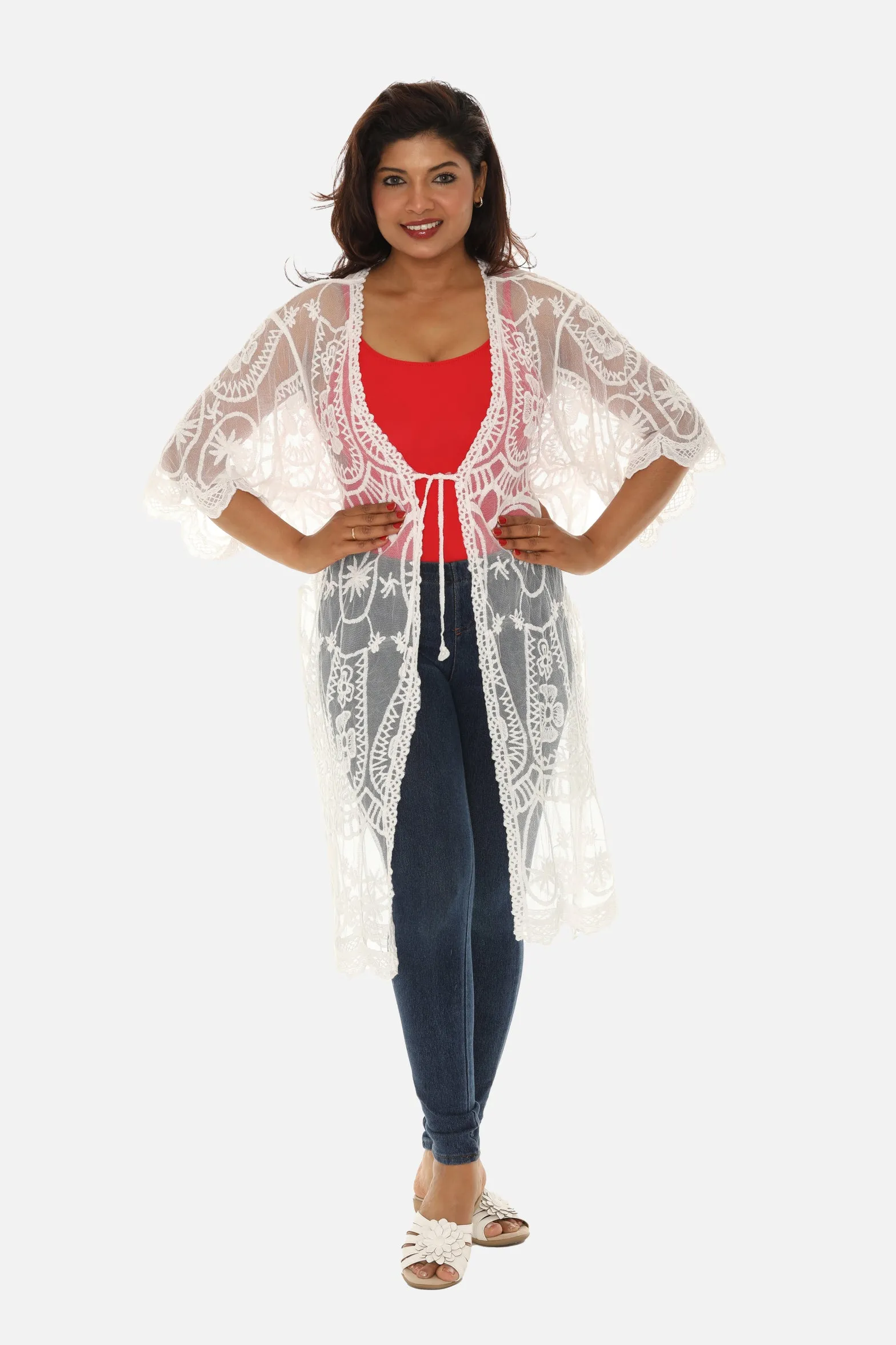 Short Mesh Coverup with Abstract Palm Tree
