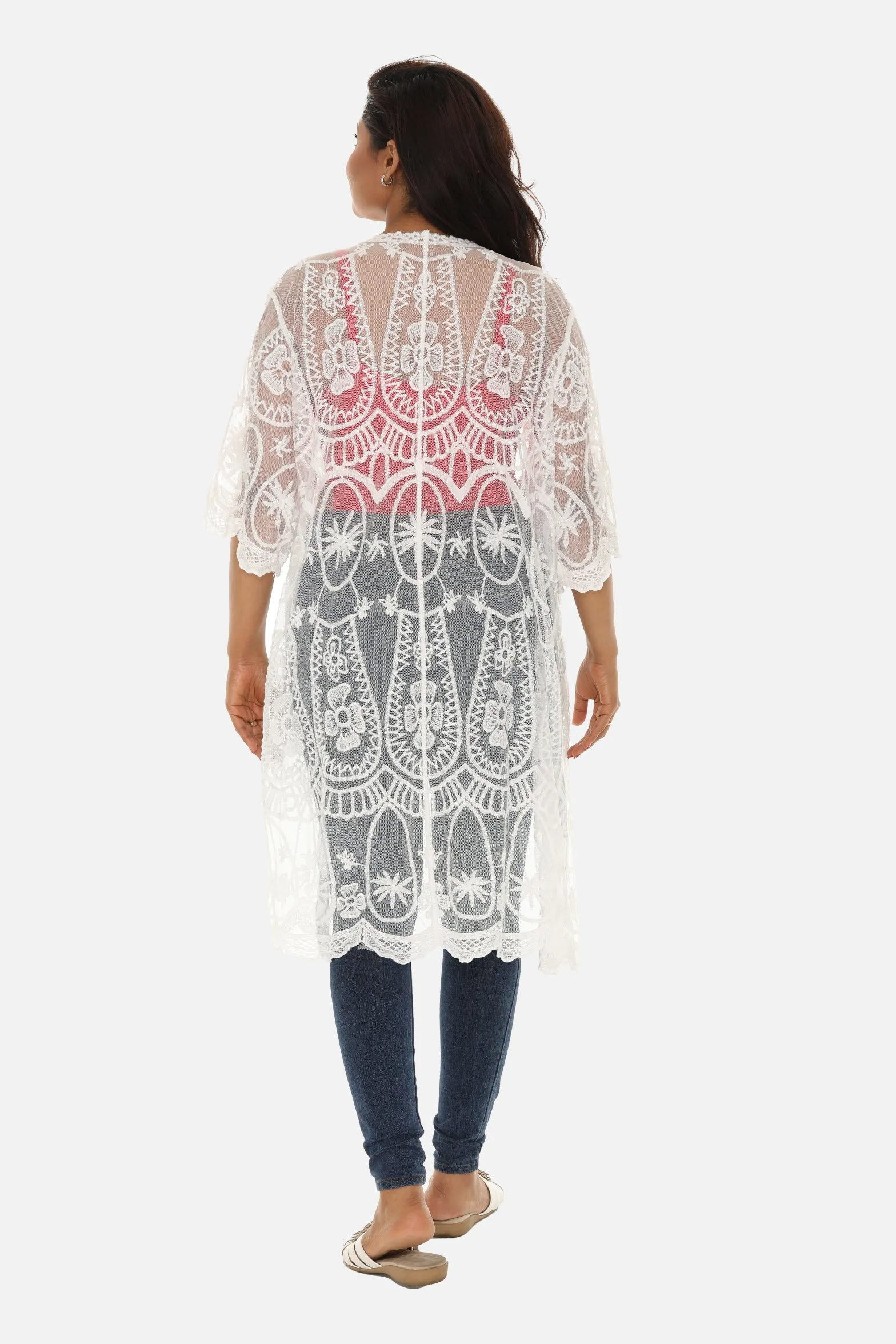 Short Mesh Coverup with Abstract Palm Tree